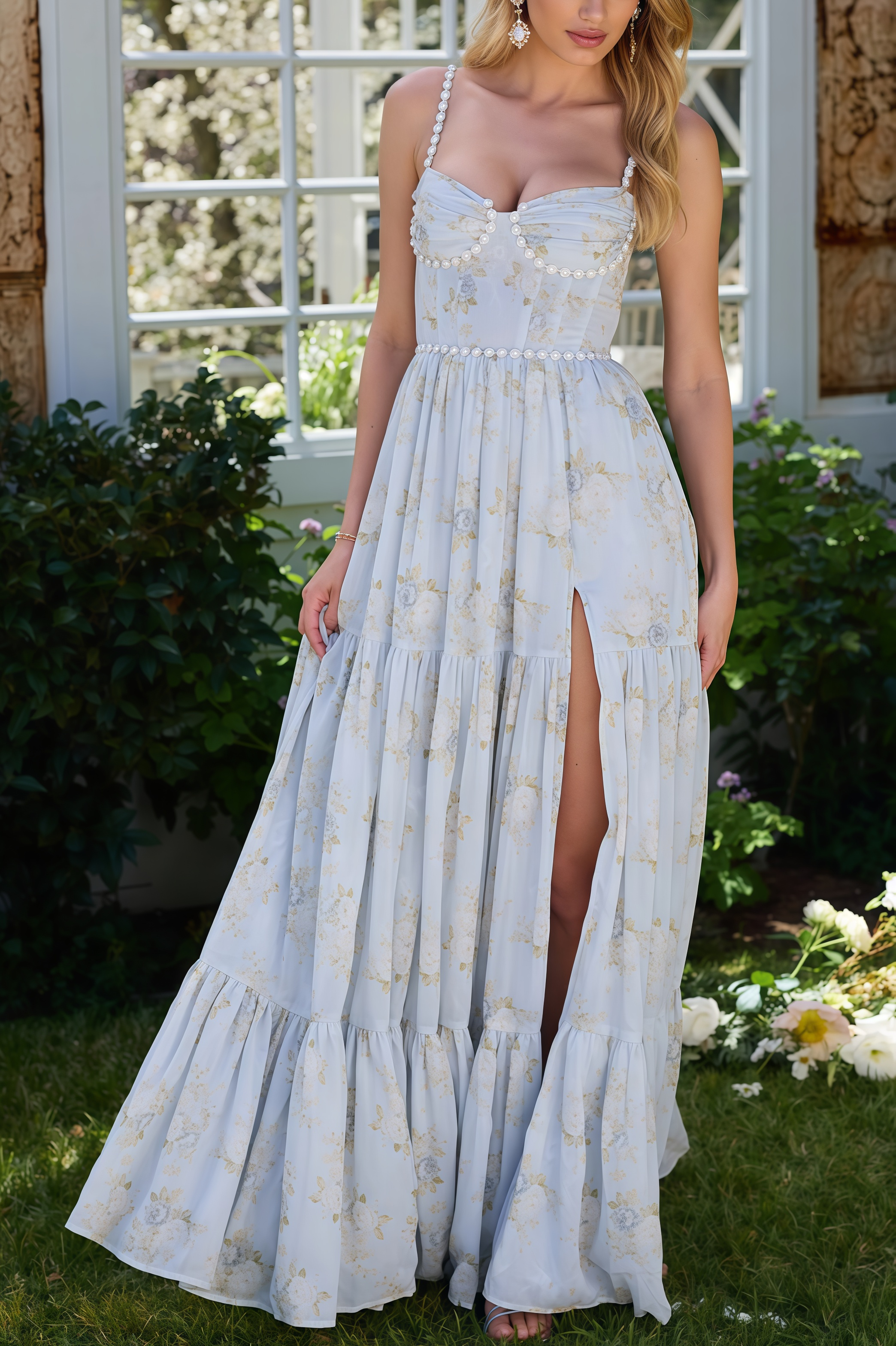 Kael Pearl Halter Floral Maxi Dress