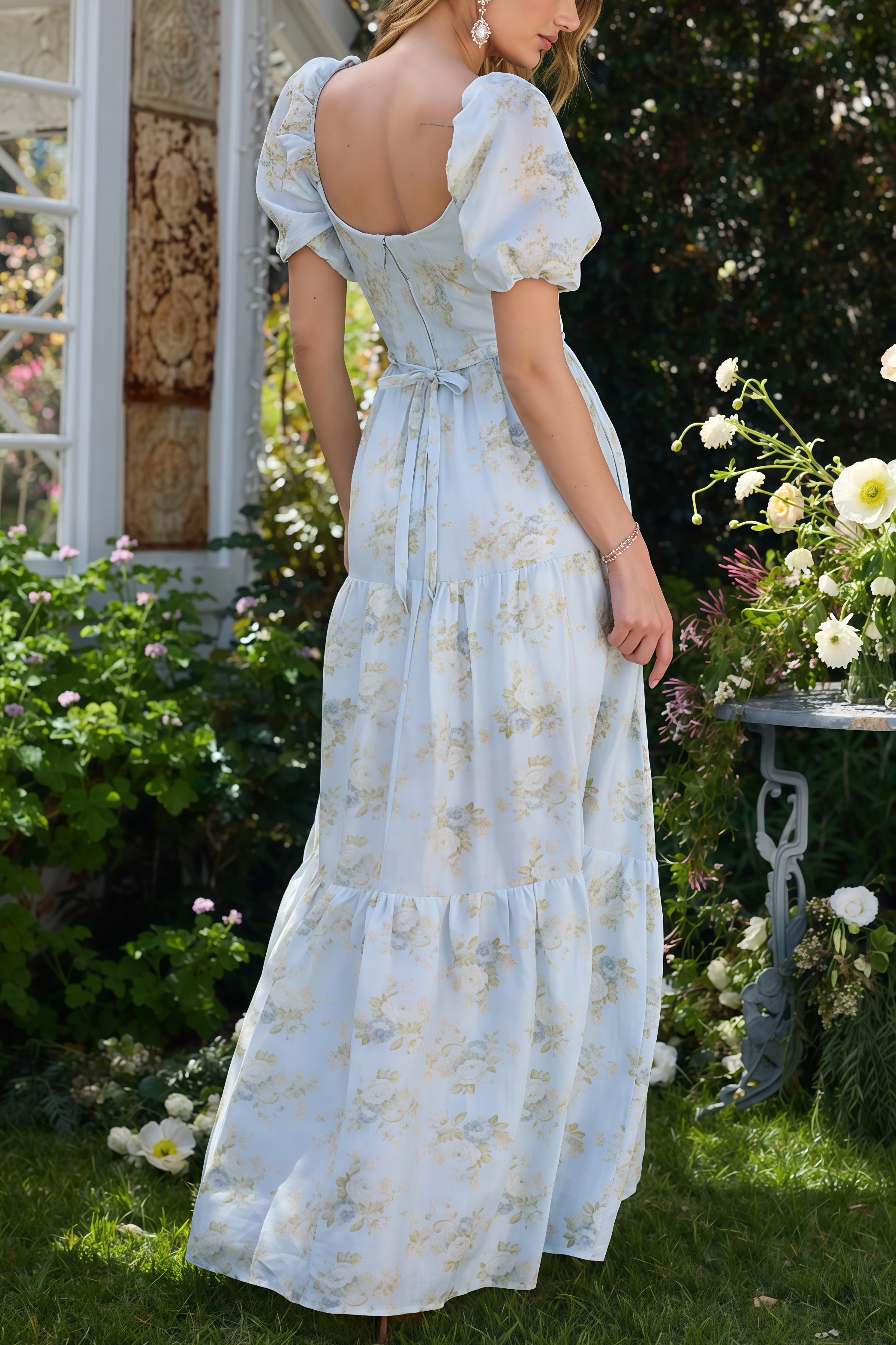 Wrenna Blue Printed V-Neck Maxi Dress