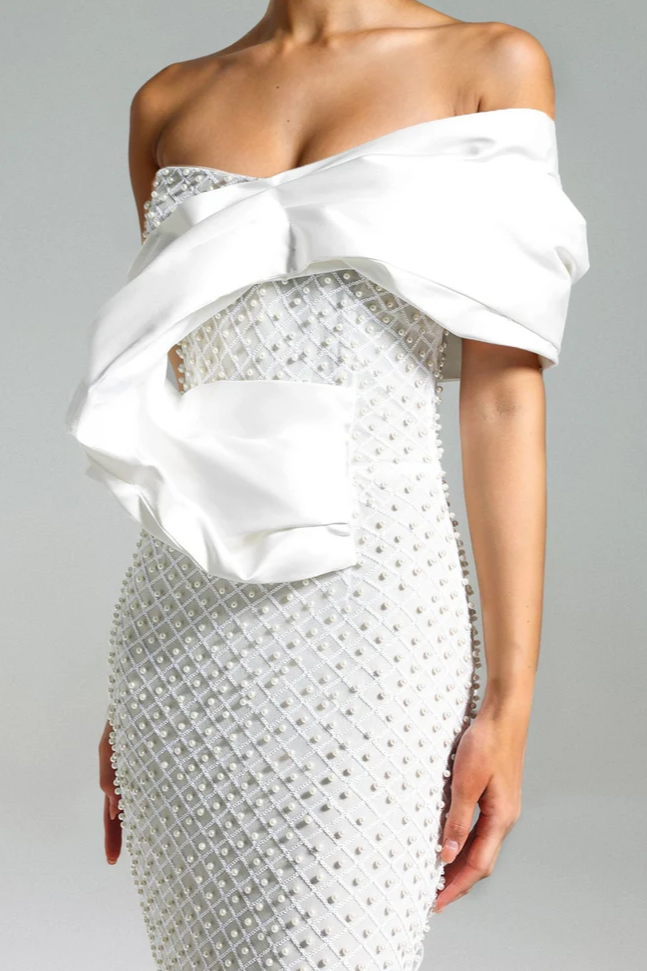 Lyra Pearl Embellished Off-shoulder Maxi Dress