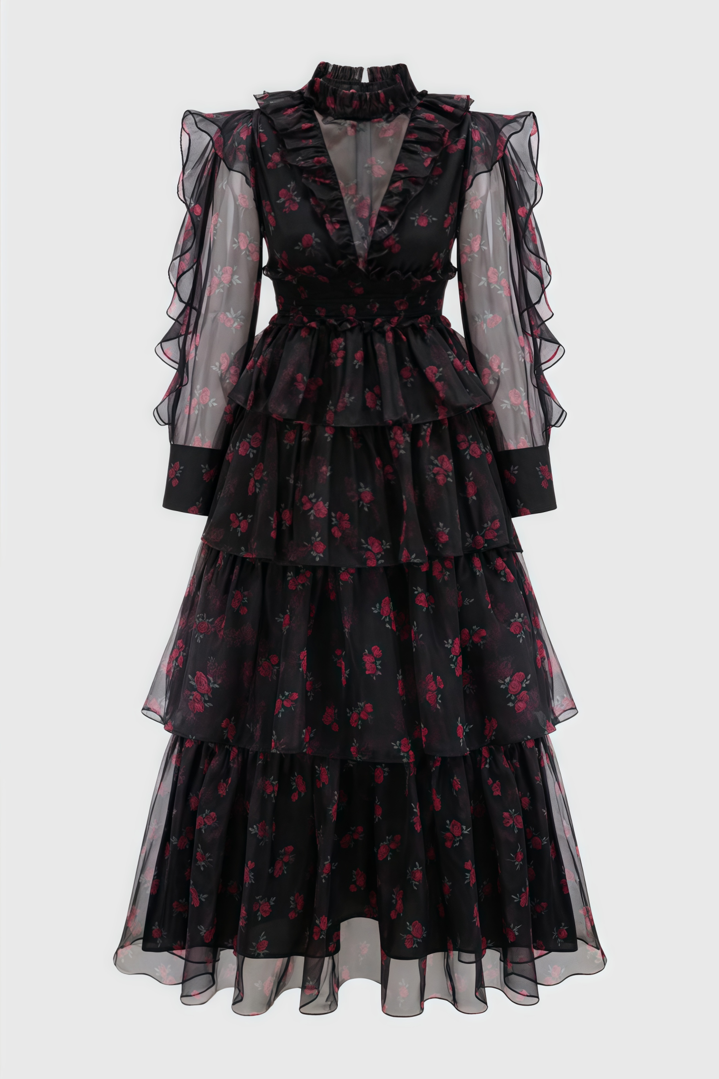 Ellarv Black Crushed Mesh Maxi Dress