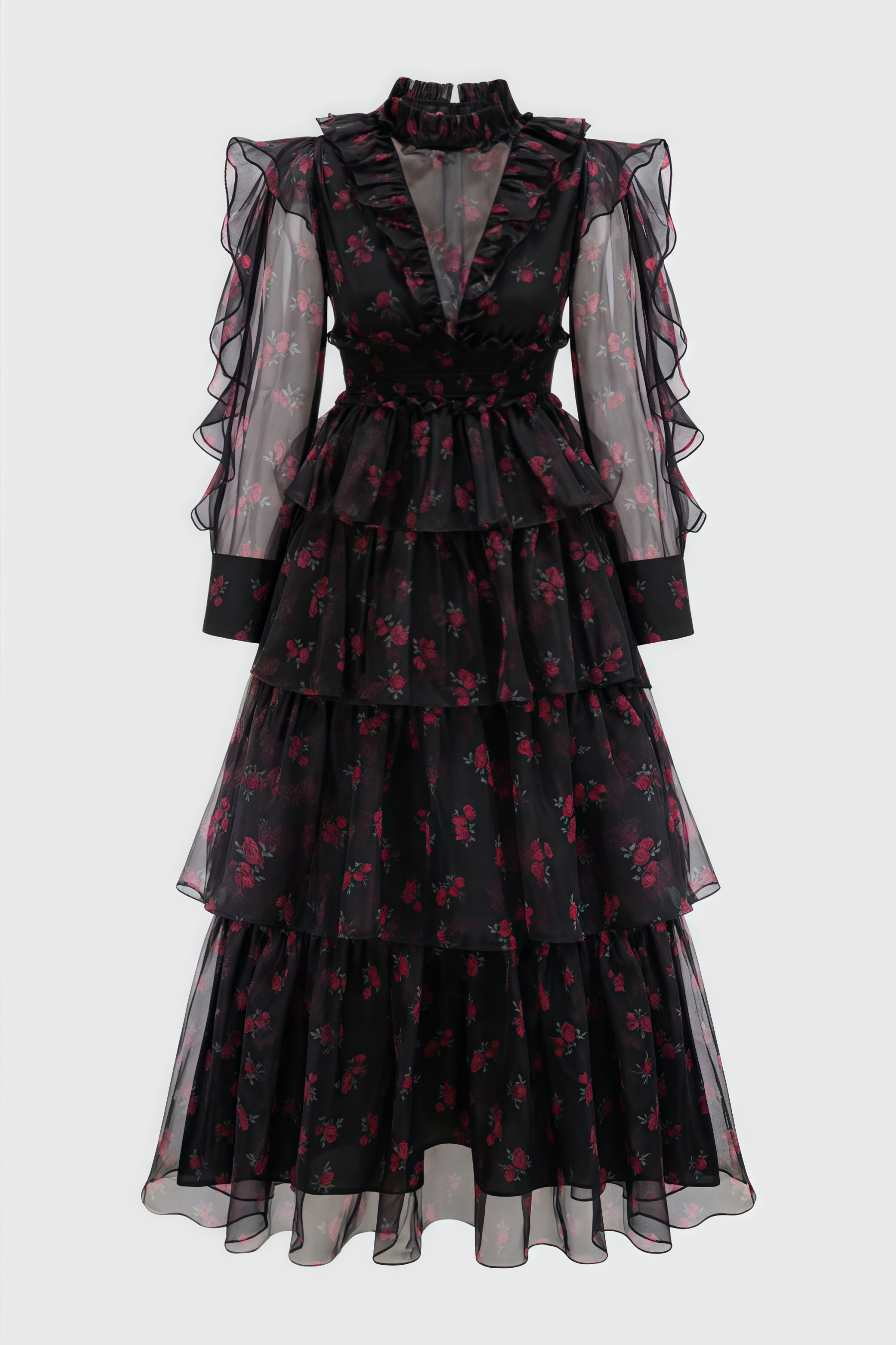 Ellarv Black Crushed Mesh Maxi Dress