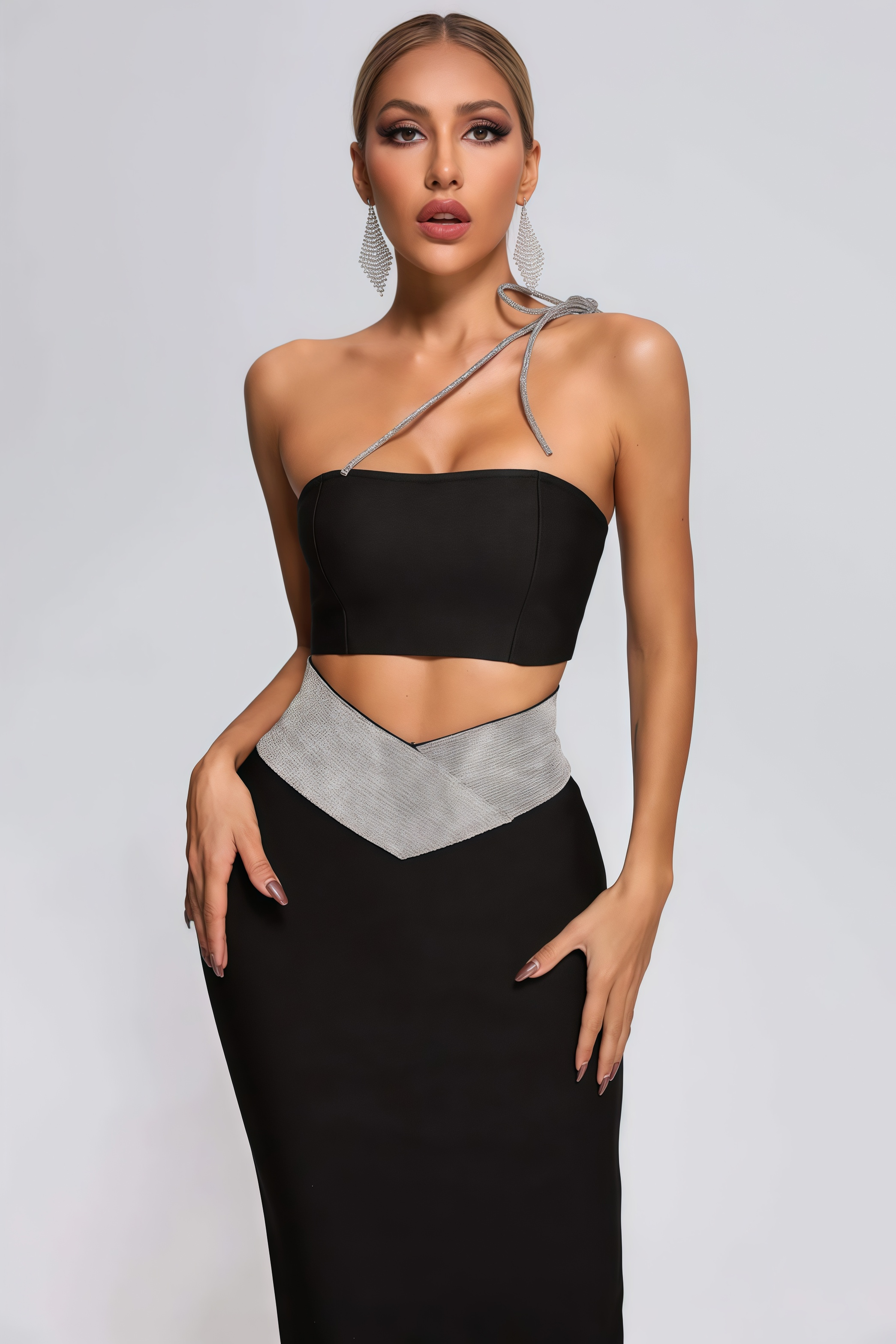 Olen Sheath V Stamped Maxi Dress Set
