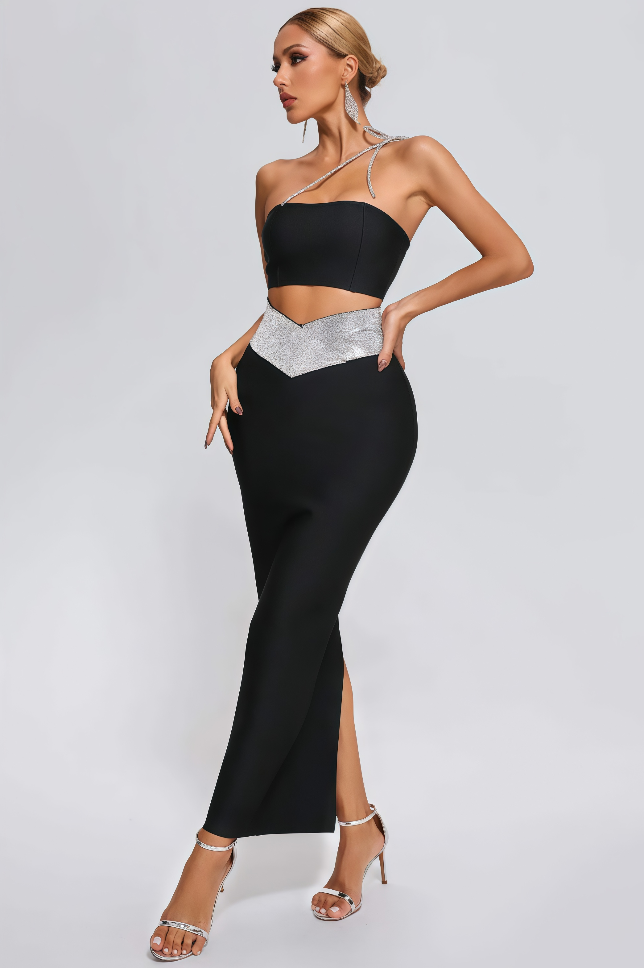 Olen Sheath V Stamped Maxi Dress Set