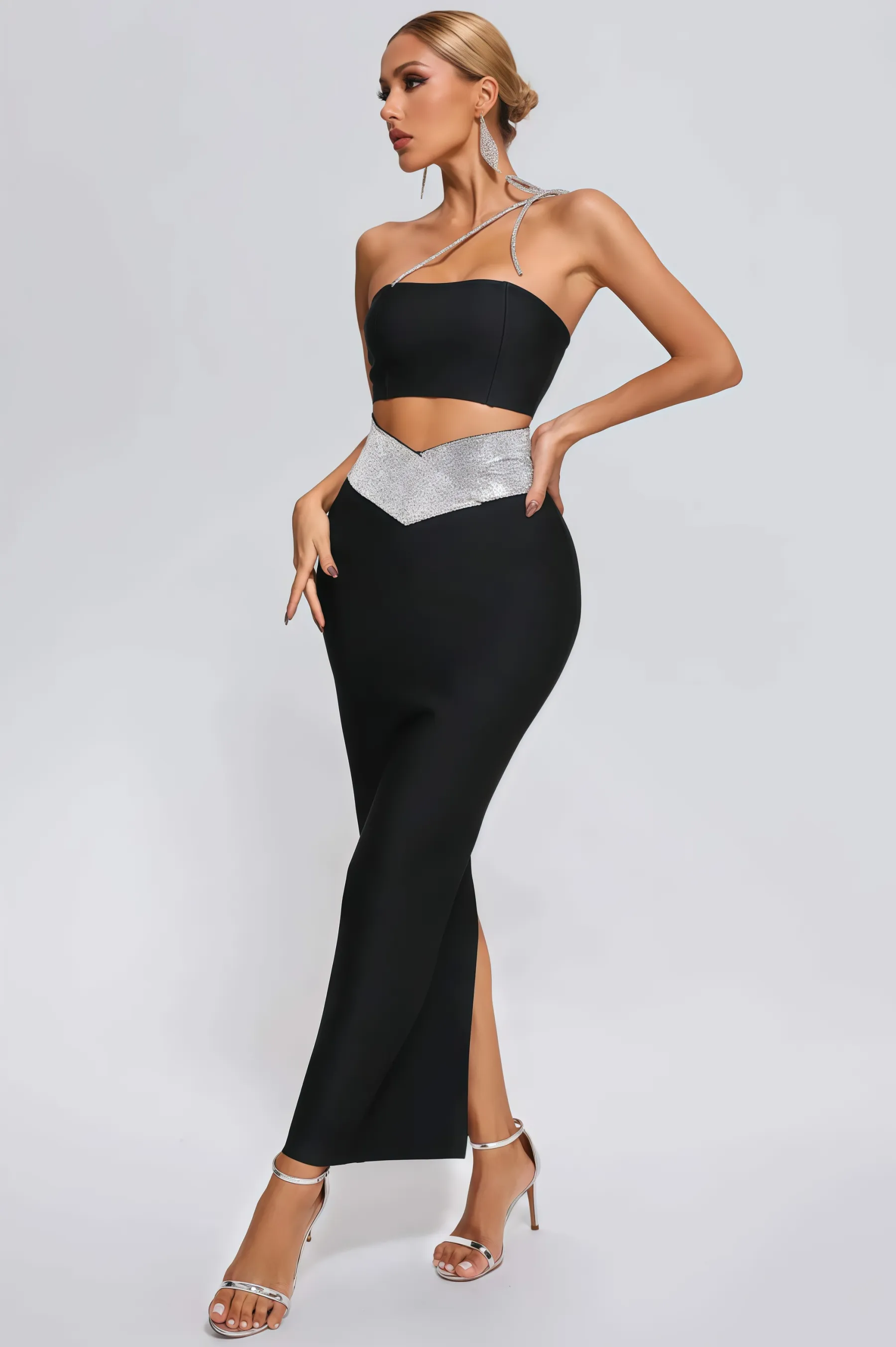 Olen Sheath V Stamped Maxi Dress Set