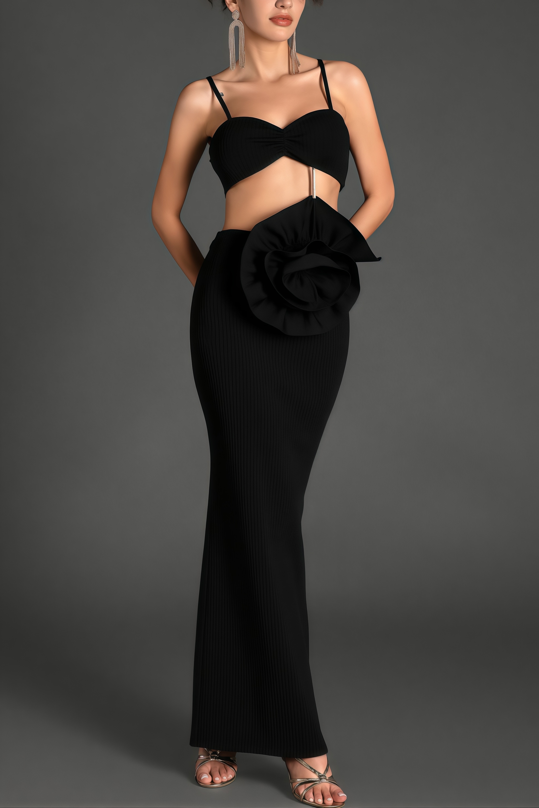 Zed Strap 3D Flower Bandage Maxi Dress