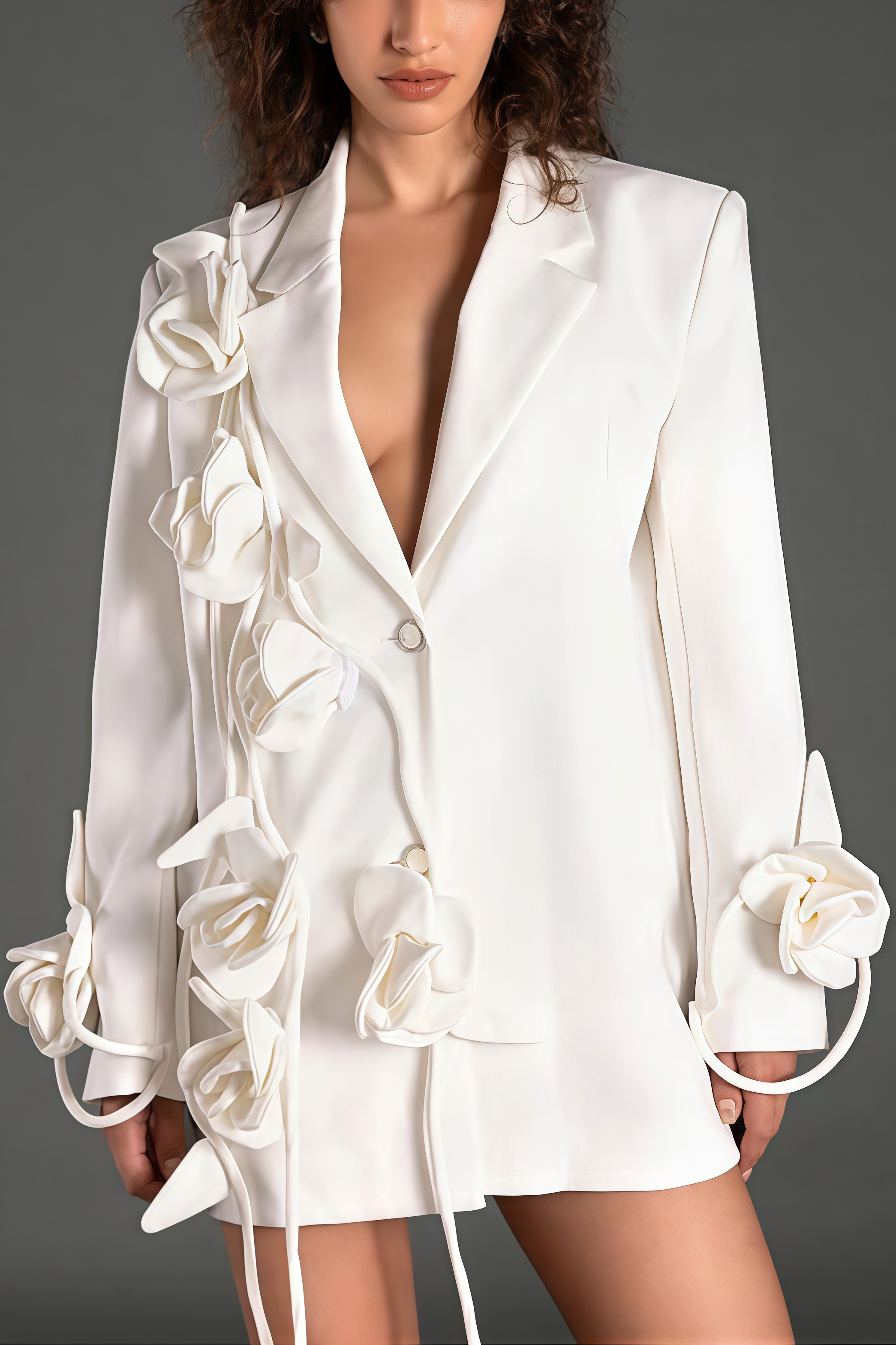 Faunr Long Sleeve Lapel 3D Floral Blazer