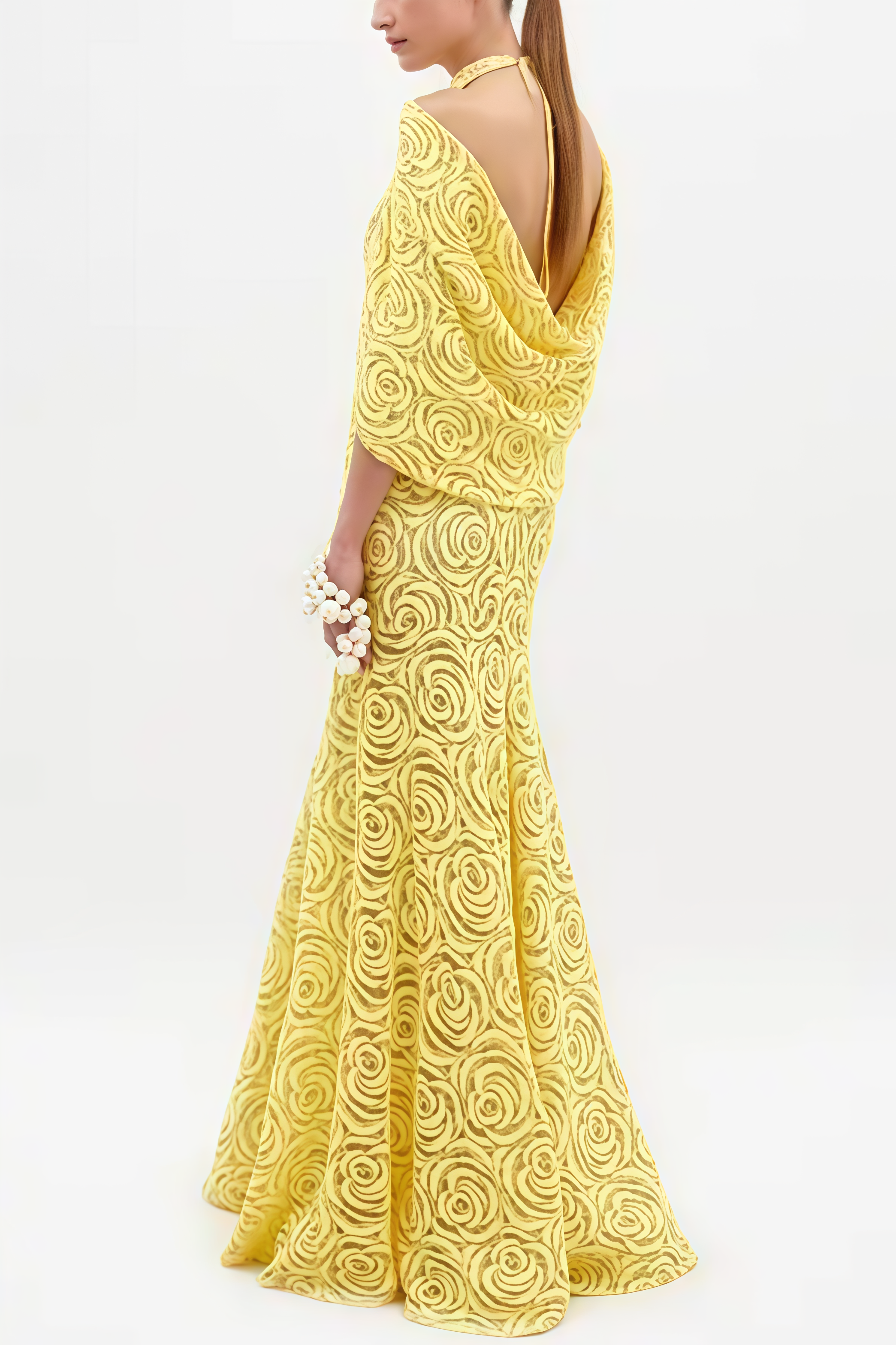 Ann Embroidered Shawl Midi Dress