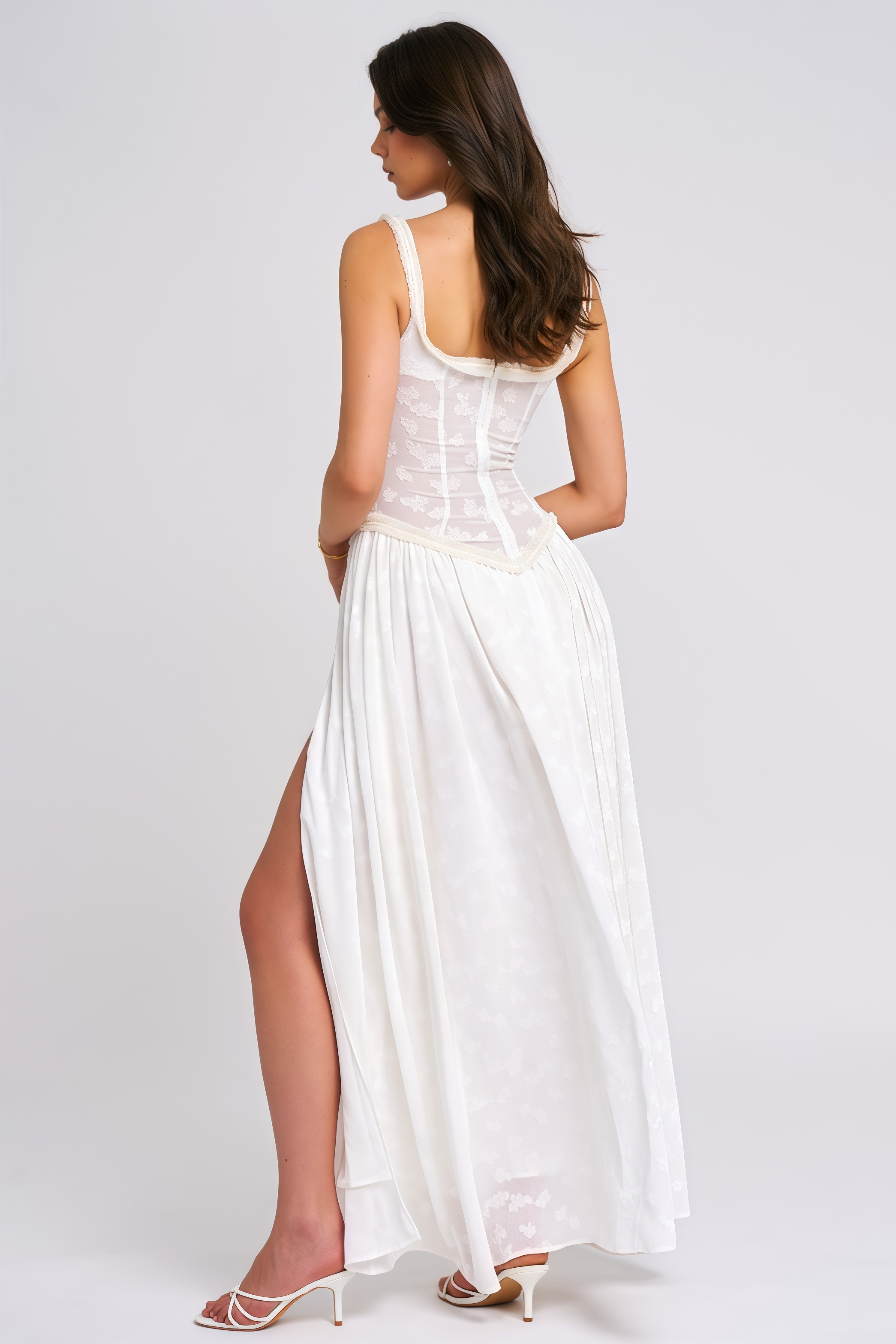 Zaire White Square Neck High Slit Maxi Dress