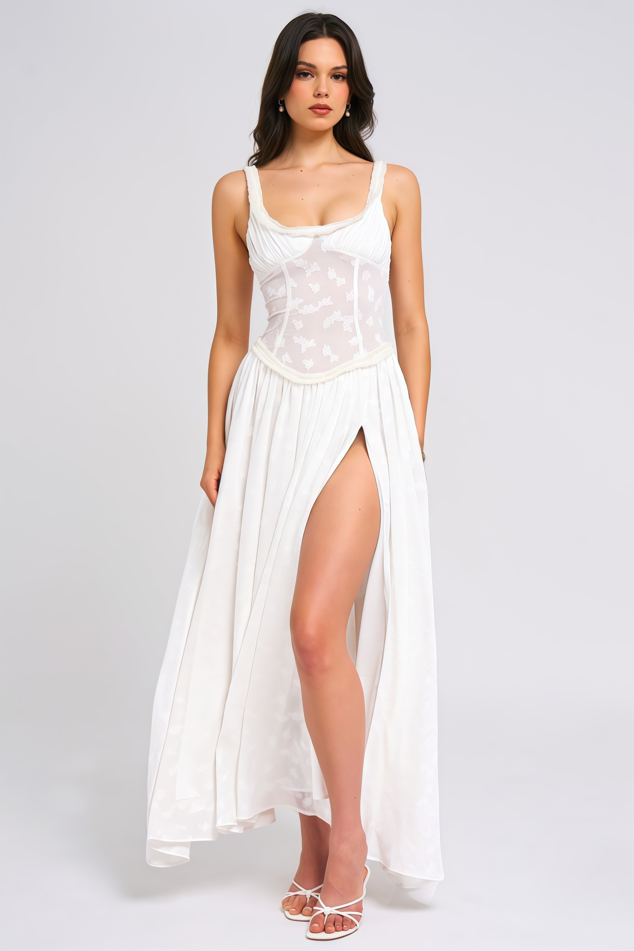 Zaire White Square Neck High Slit Maxi Dress