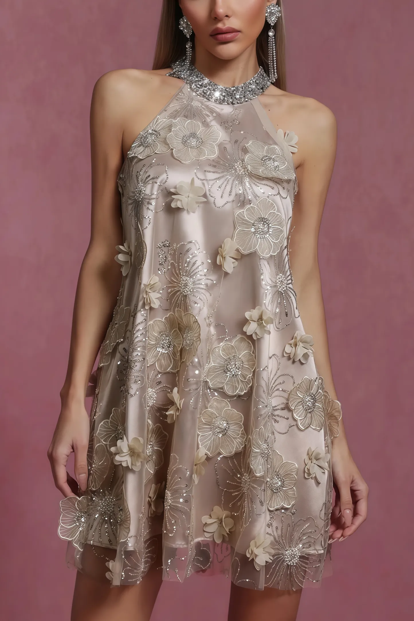 Joane Halter Flowers Diamond Mini Dress