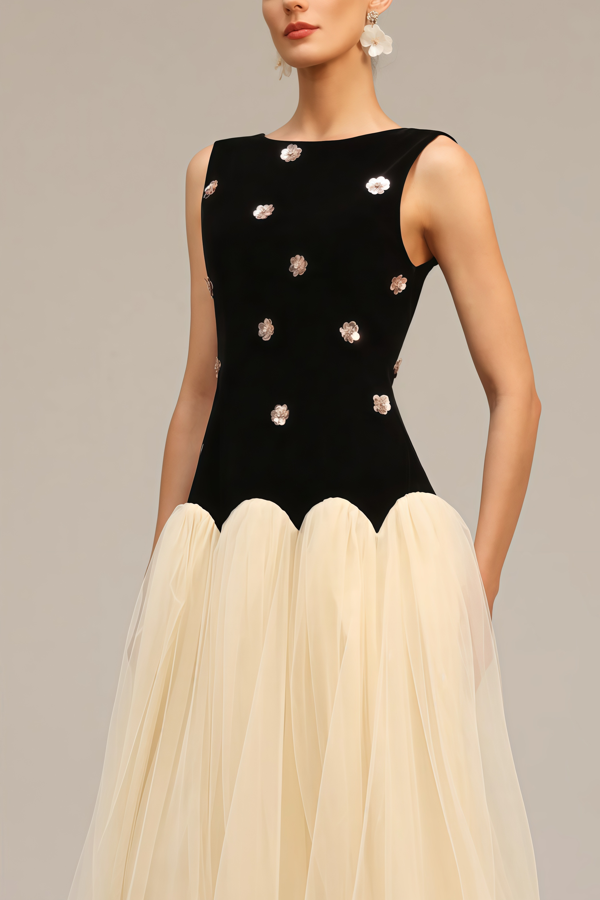 Halcylt Sleeveless Sequin Flowers Maxi Dress