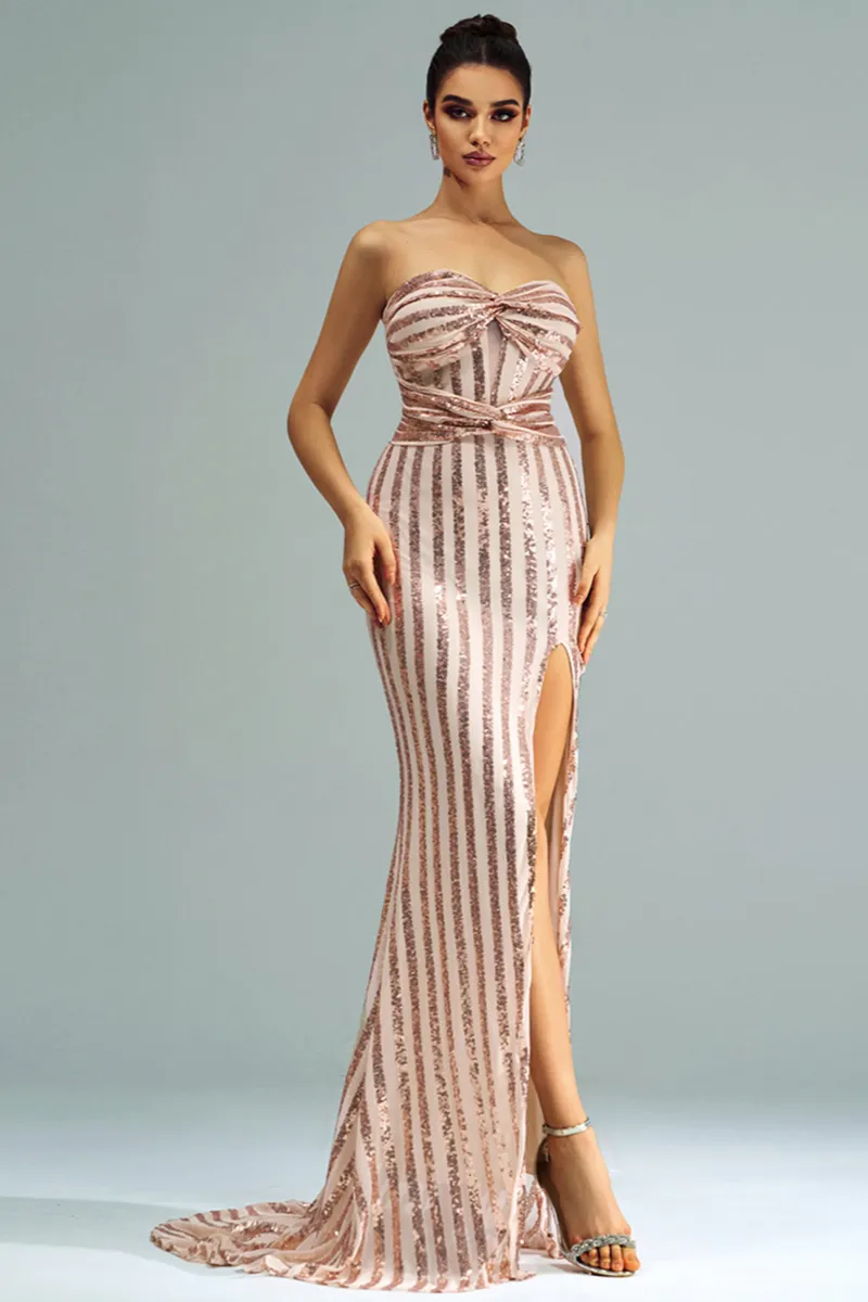 Albie Sheath Sequin Slit Maxi Dress
