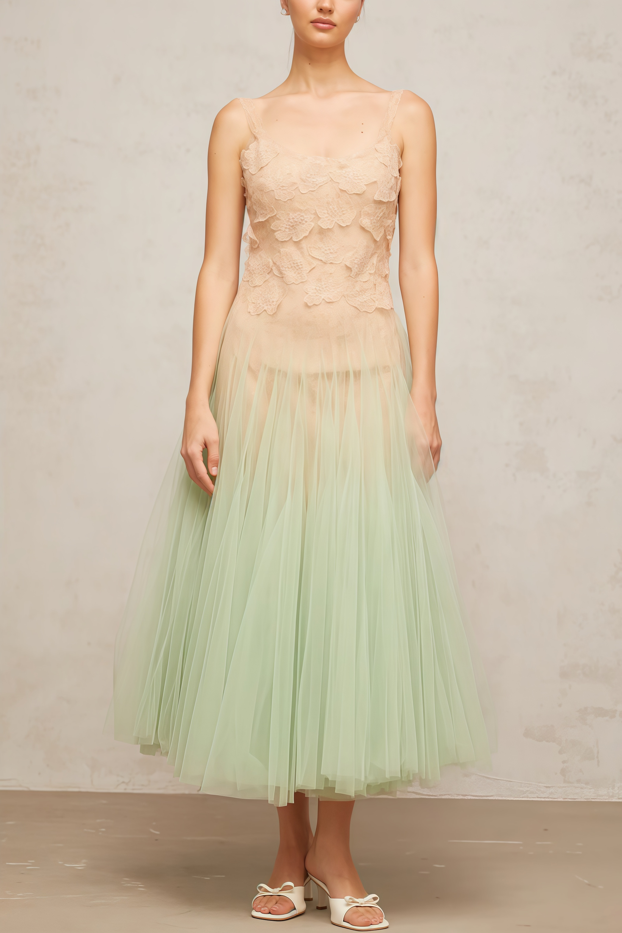 Ylane Halter Mesh Puff Maxi Dress