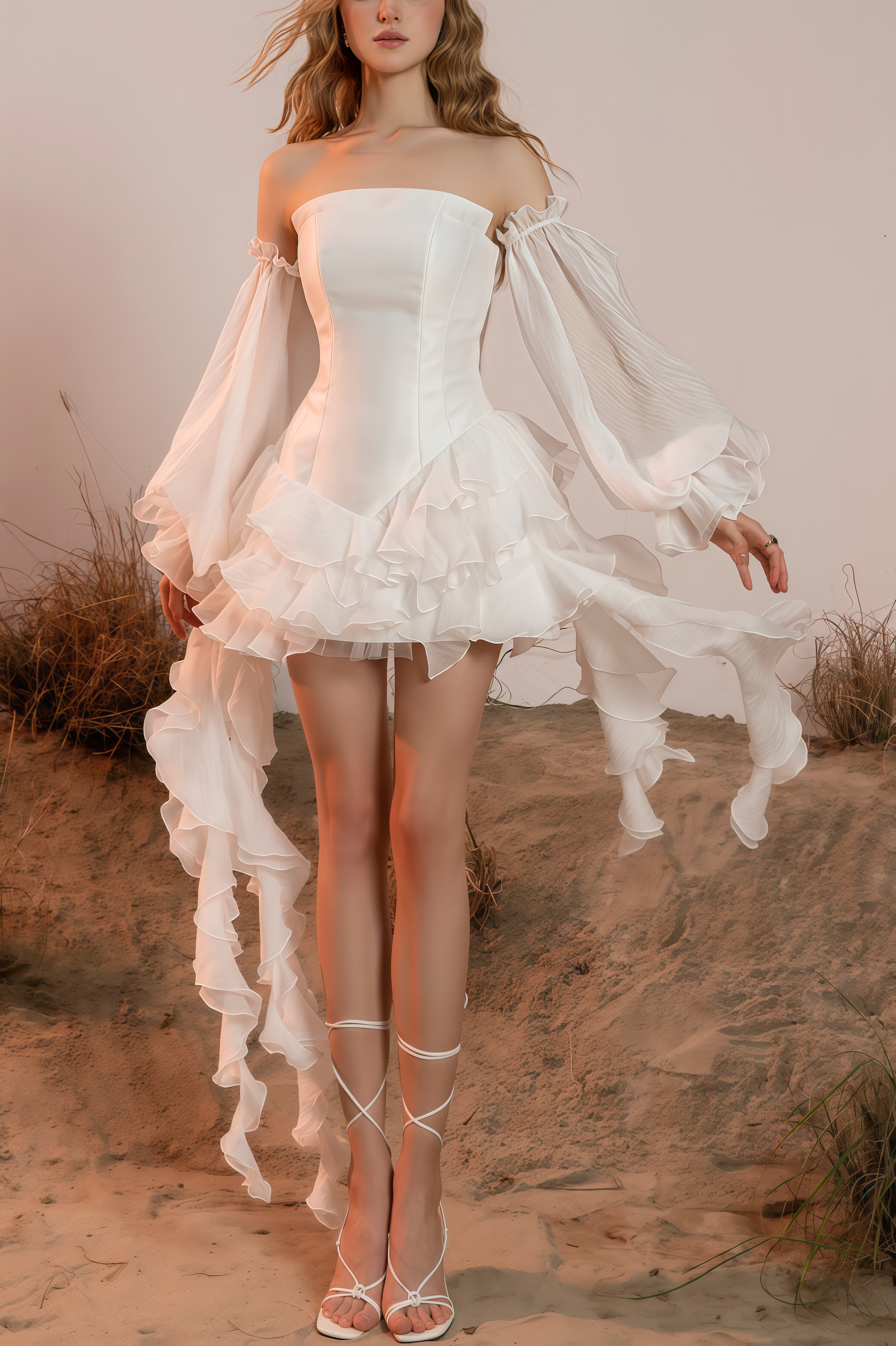 Blayw White Ruffle Flutter Mini Dress