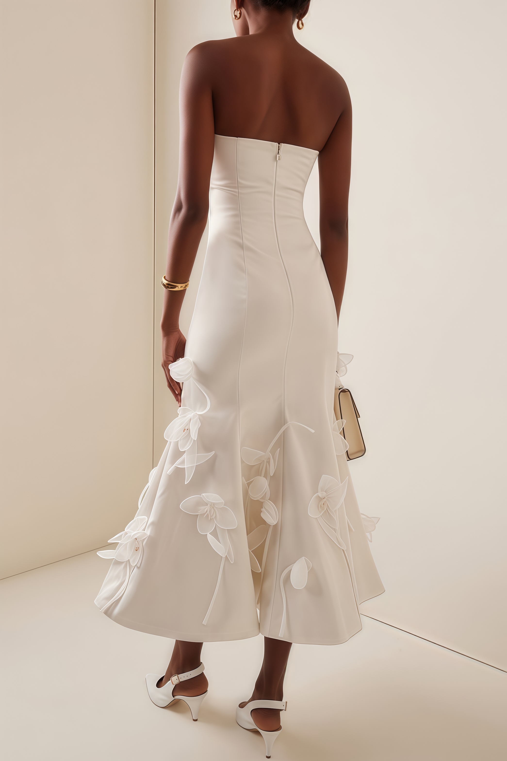 Roan Strapless Crepe Midi Dress