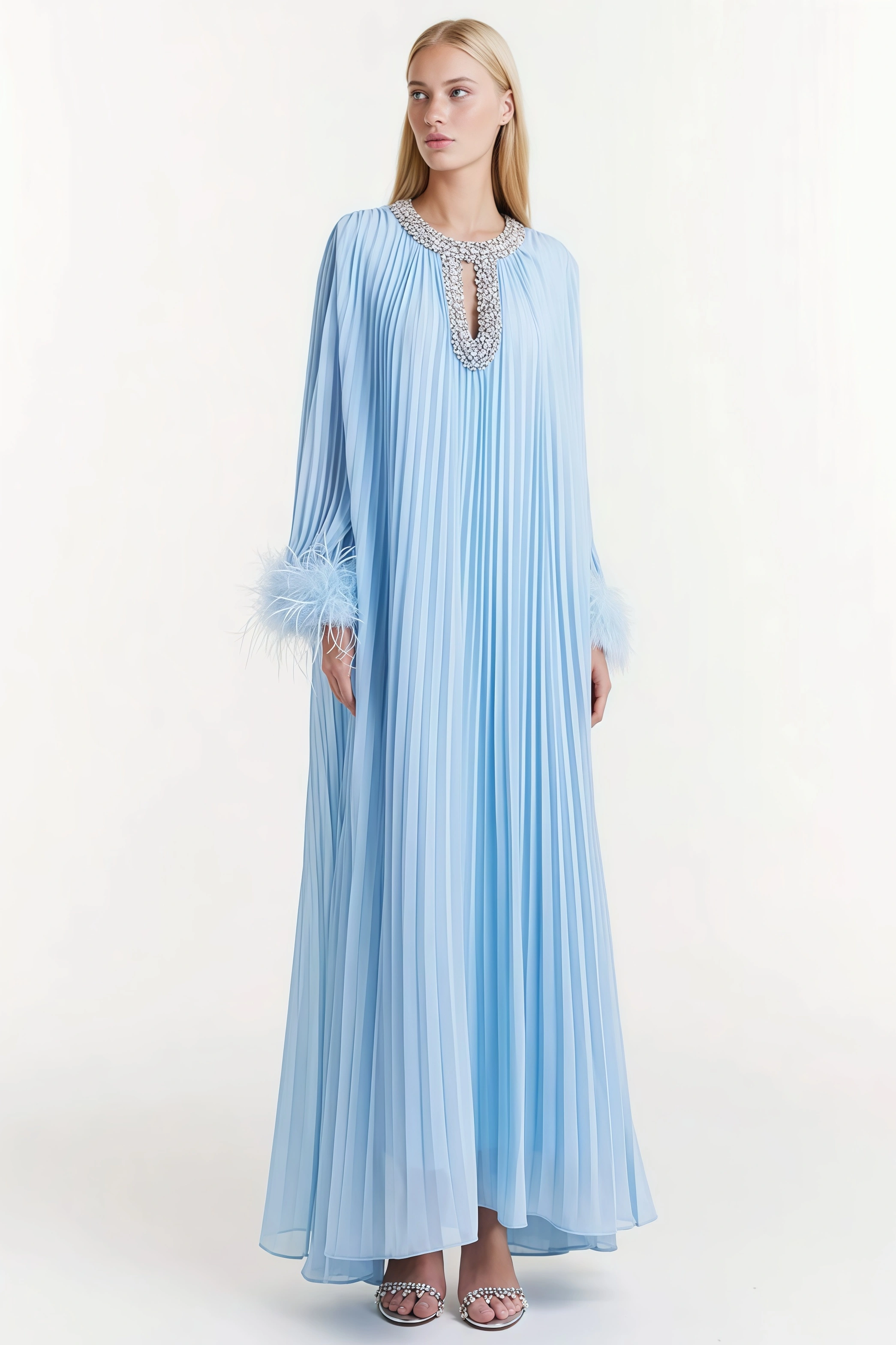 Winry Feather Rhinestone Maxi Dress