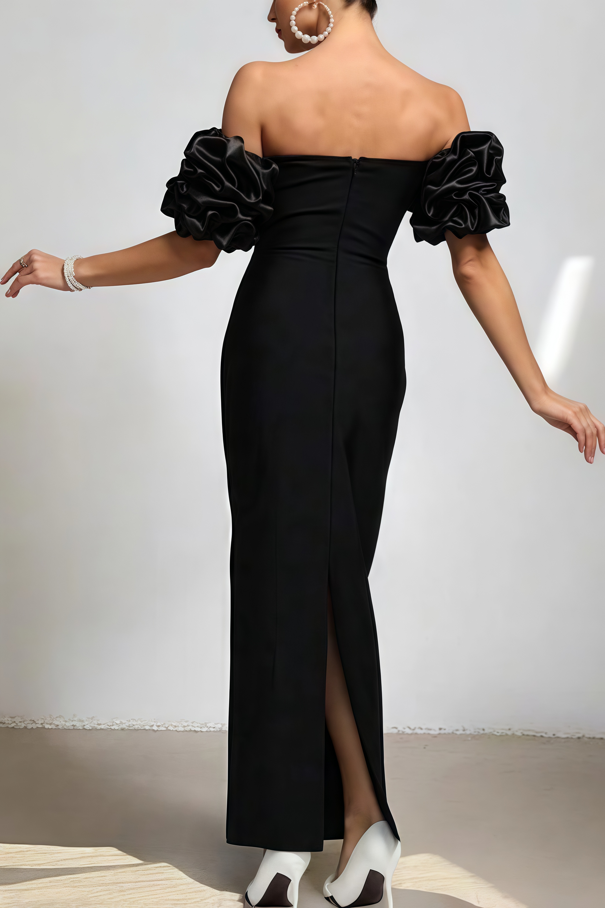 Helesa Off Shoulder Pearl Bandage Maxi Dress