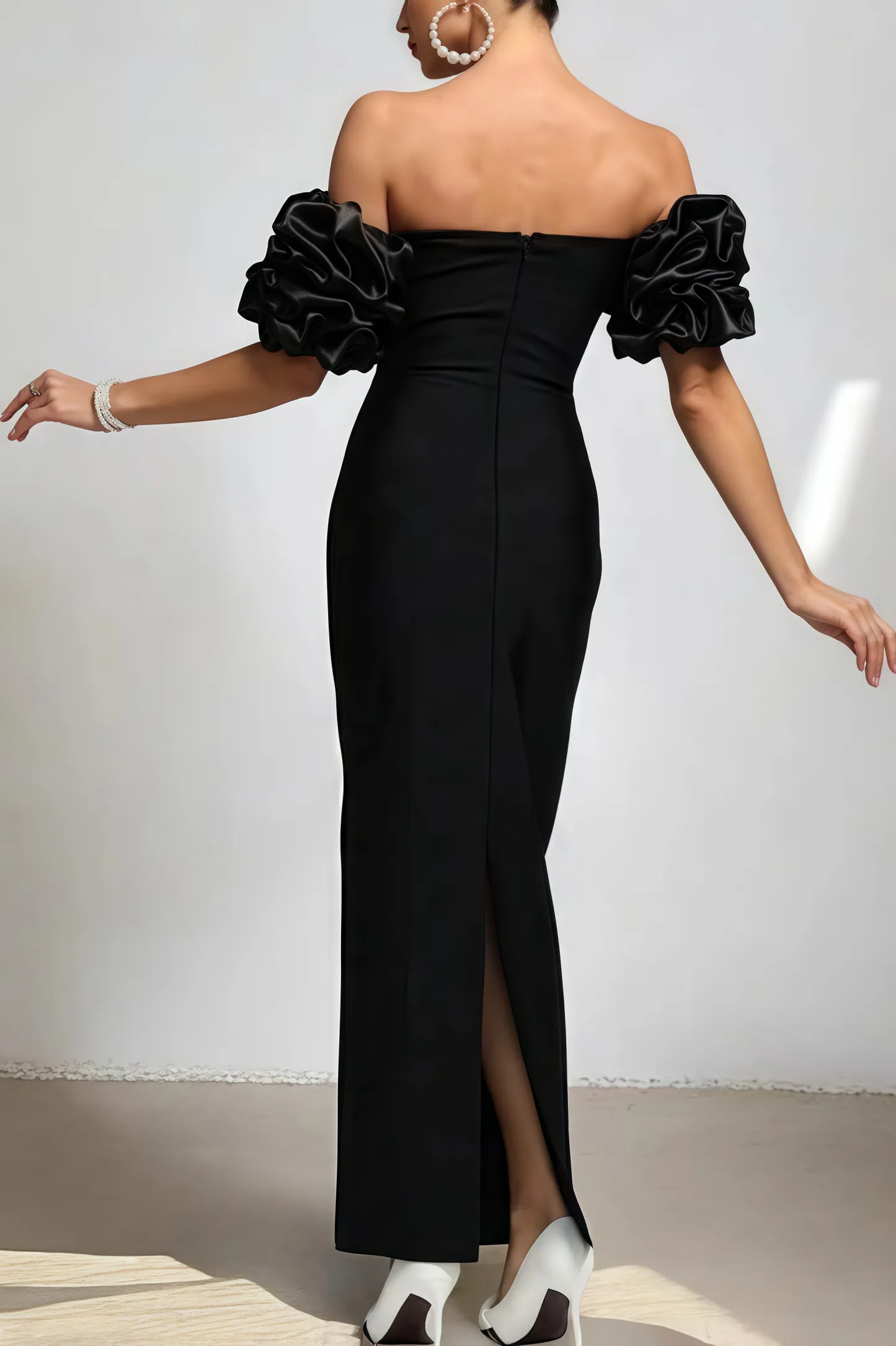 Helesa Off Shoulder Pearl Bandage Maxi Dress