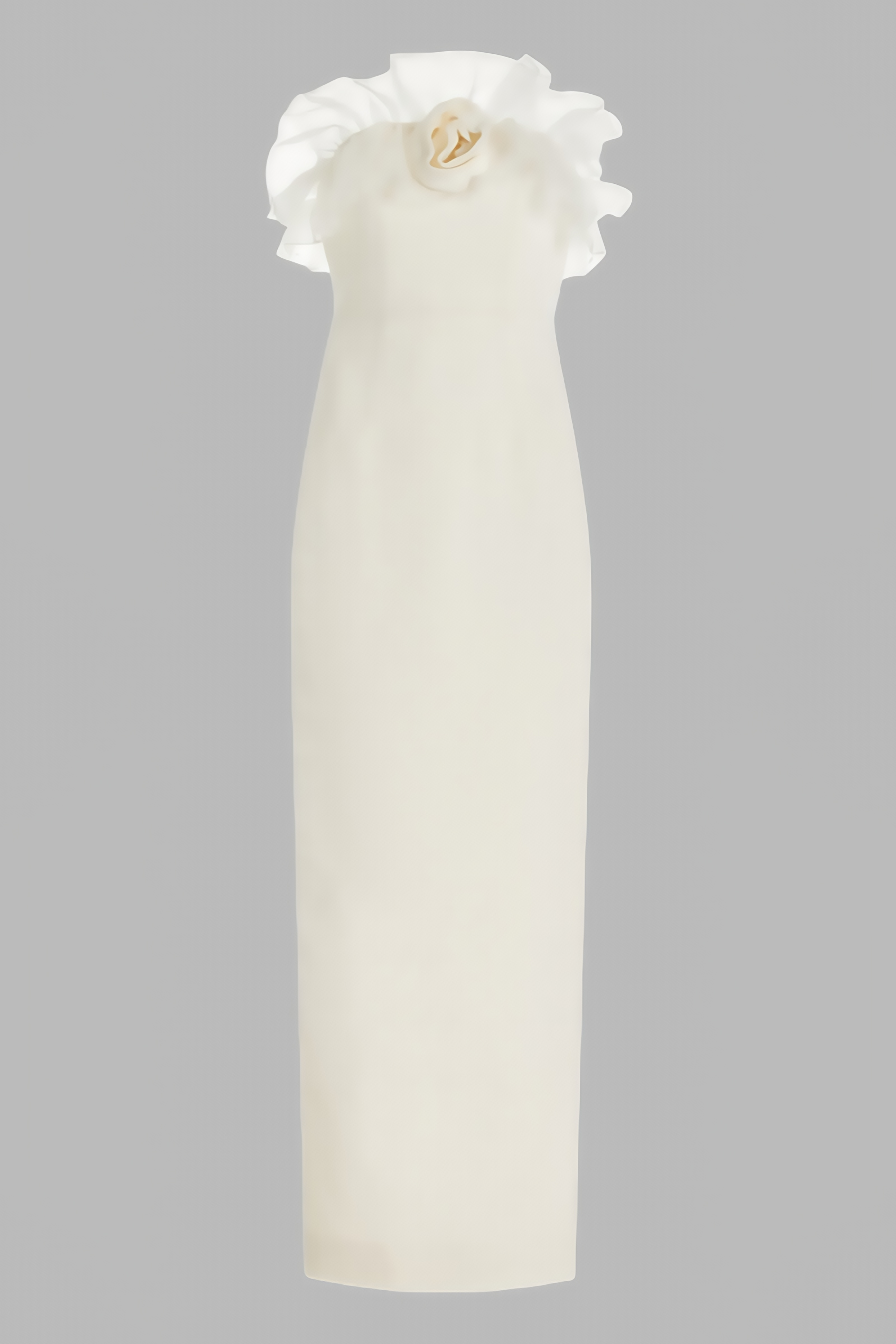 Zaretp White Ruffled Silk Midi Dress