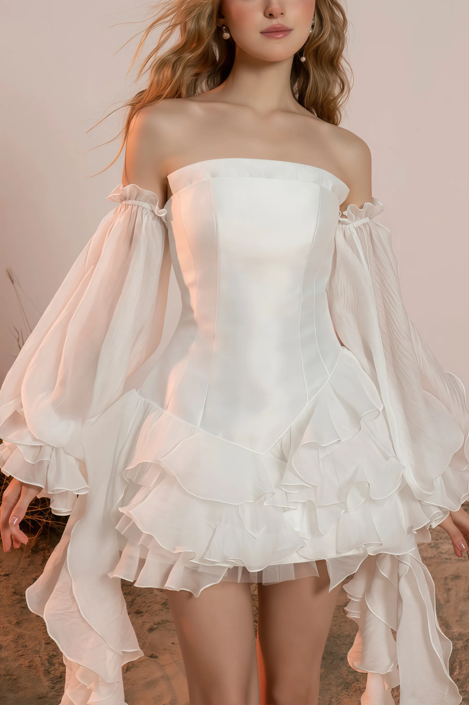 Blayw White Ruffle Flutter Mini Dress
