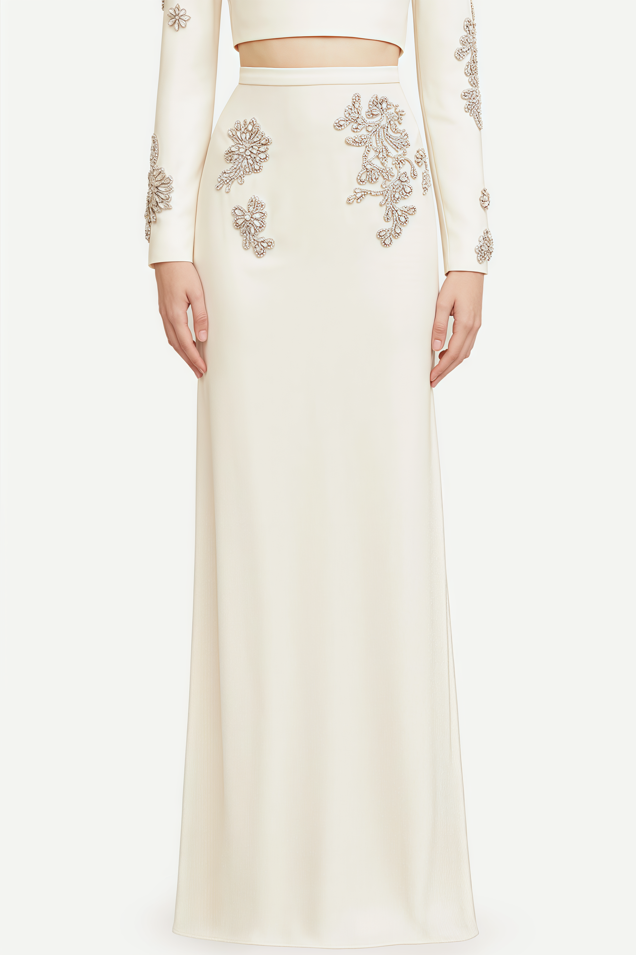 Sebast White Diamond-Studded Maxi Dress Set