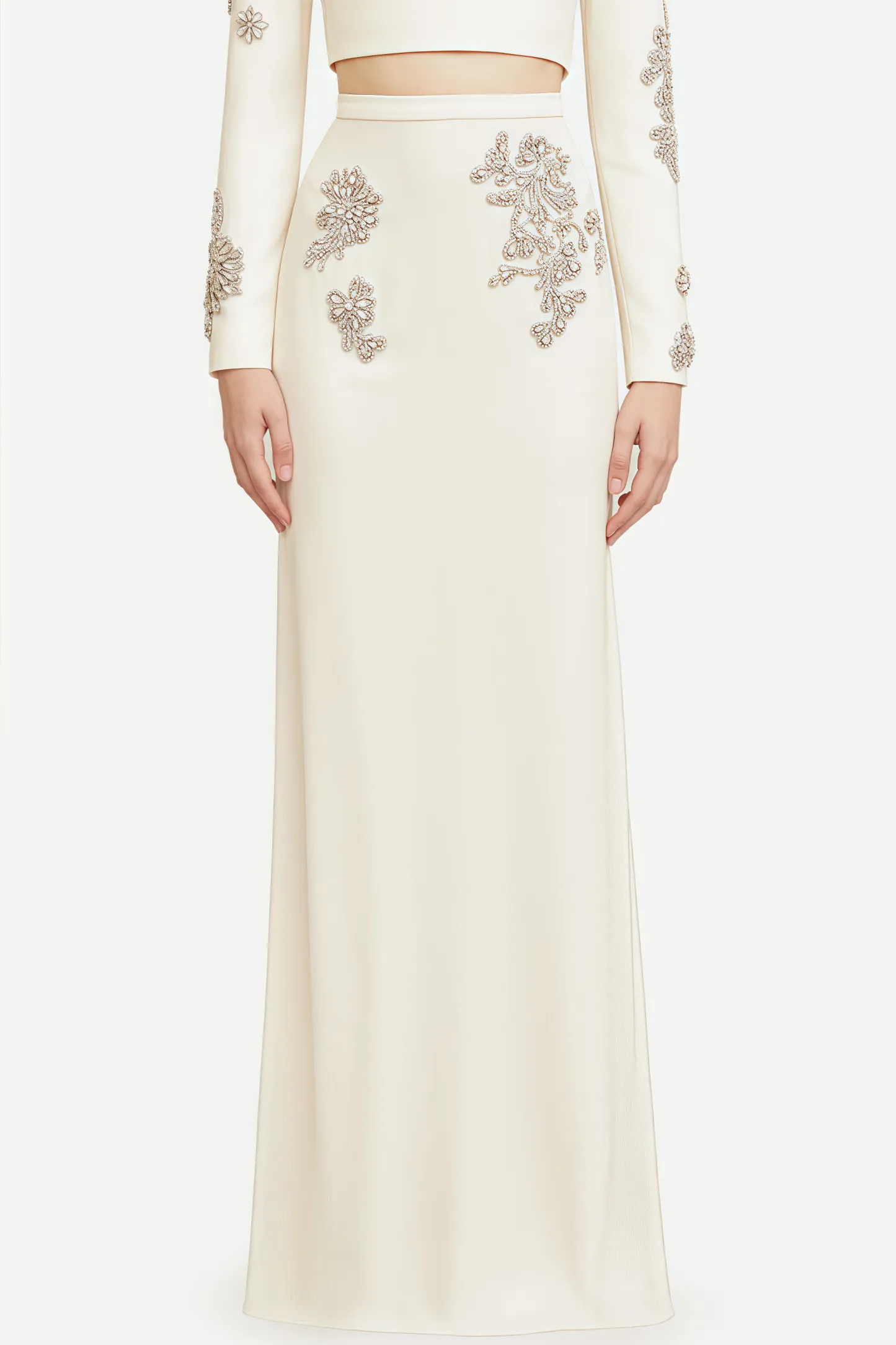 Sebast White Diamond-Studded Maxi Dress Set