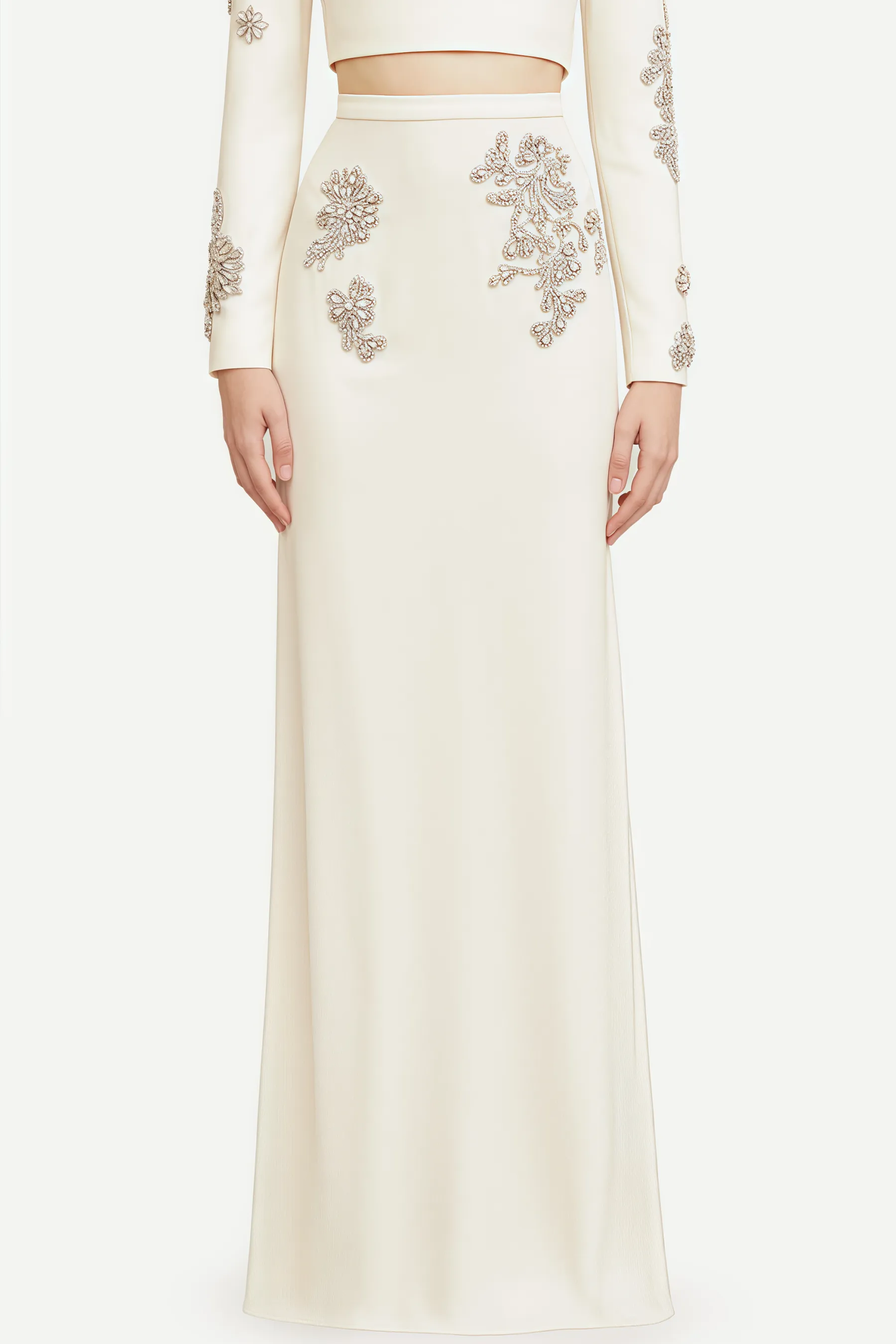 Sebast White Diamond-Studded Maxi Dress Set