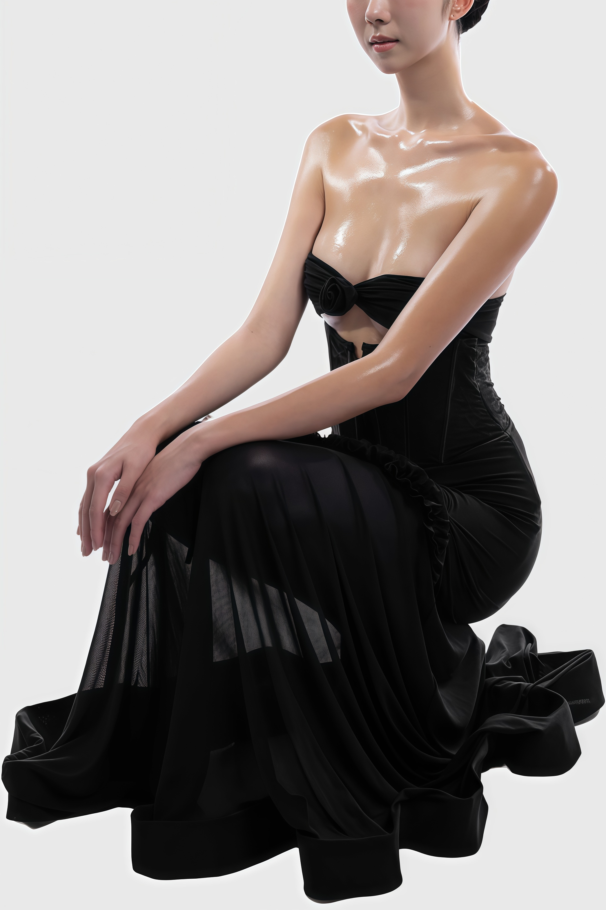 Rykelf Black Embroidered 3D Flower Maxi Dress