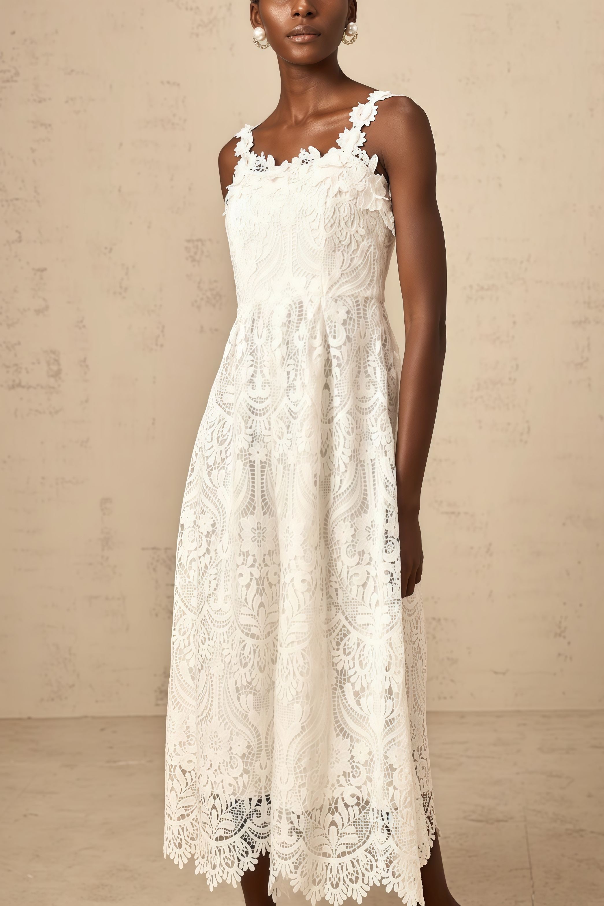 Harlin White Floral Lace Maxi Dress