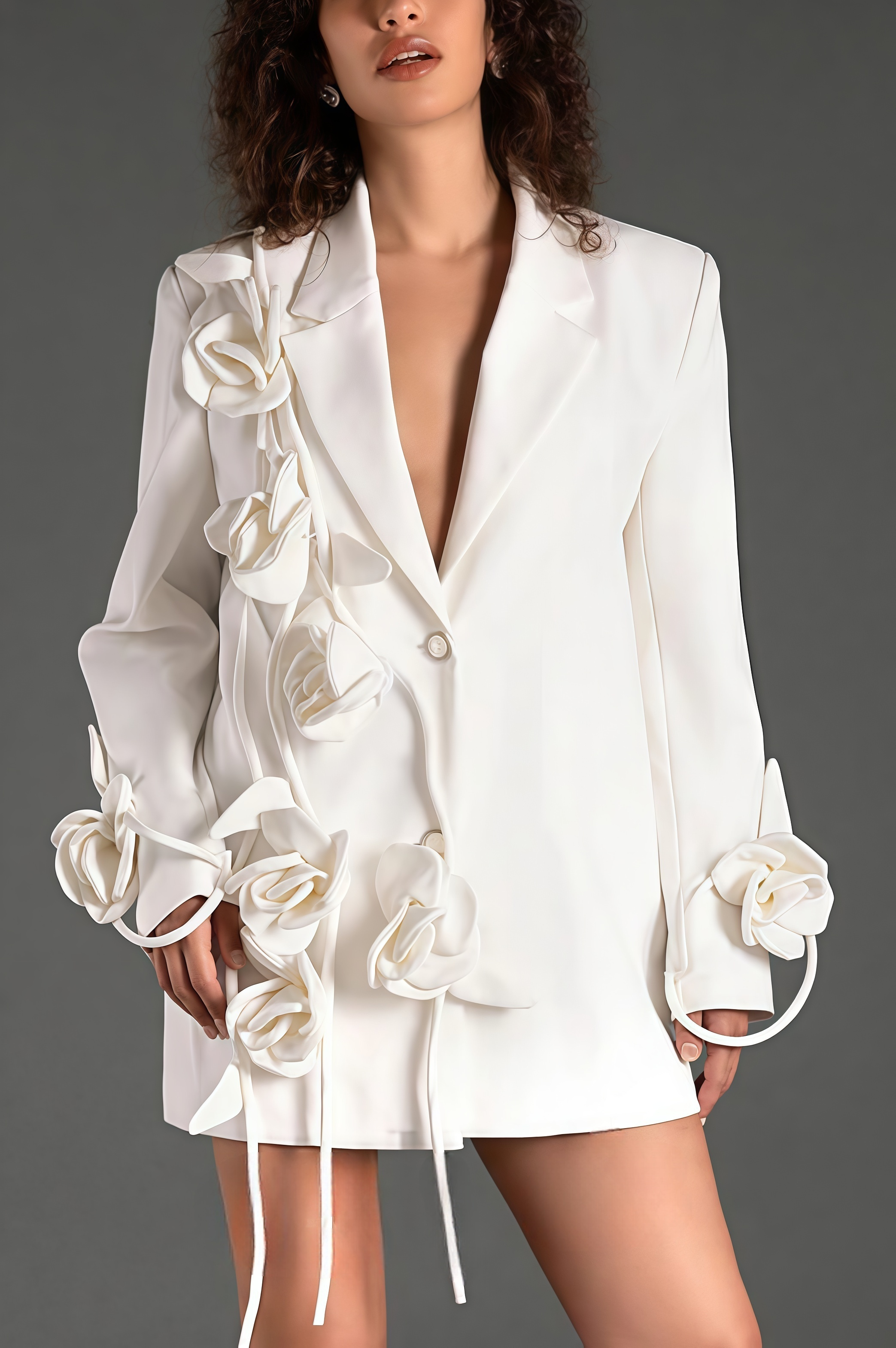 Faunr Long Sleeve Lapel 3D Floral Blazer