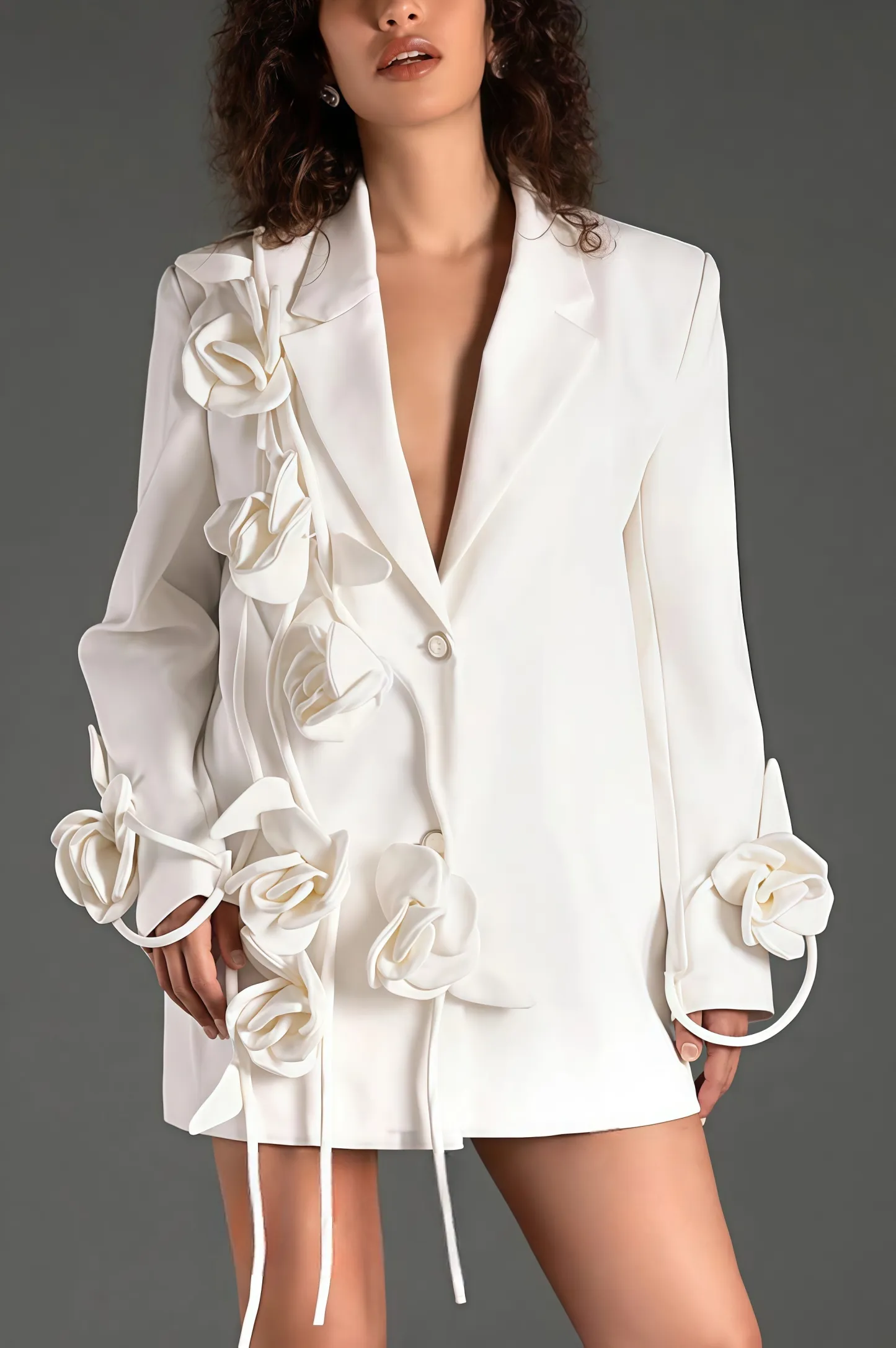 Faunr Long Sleeve Lapel 3D Floral Blazer
