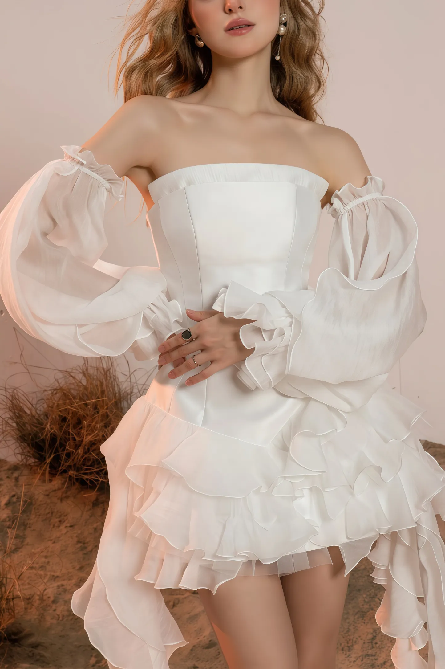 Blayw White Ruffle Flutter Mini Dress