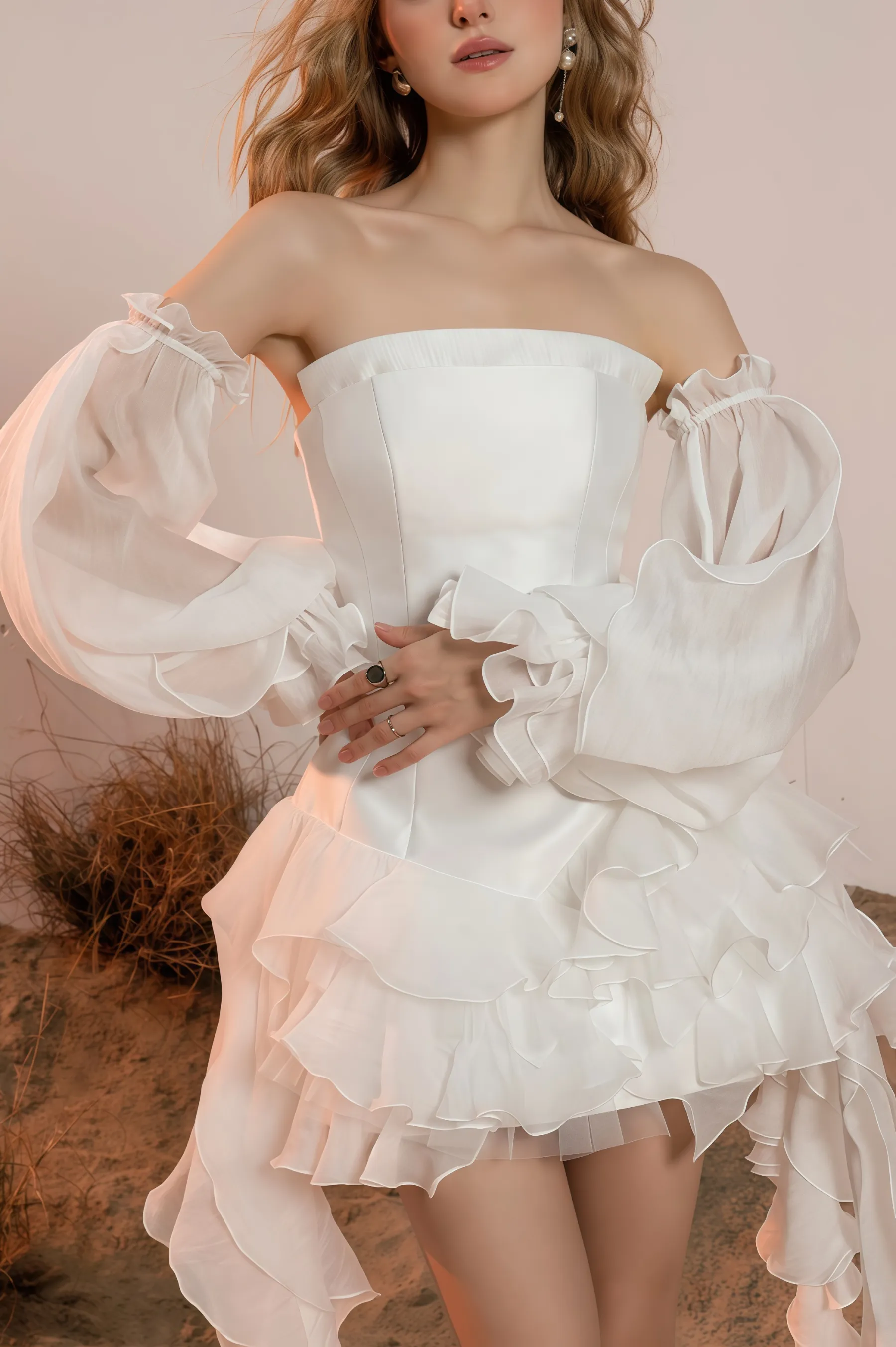 Blayw White Ruffle Flutter Mini Dress