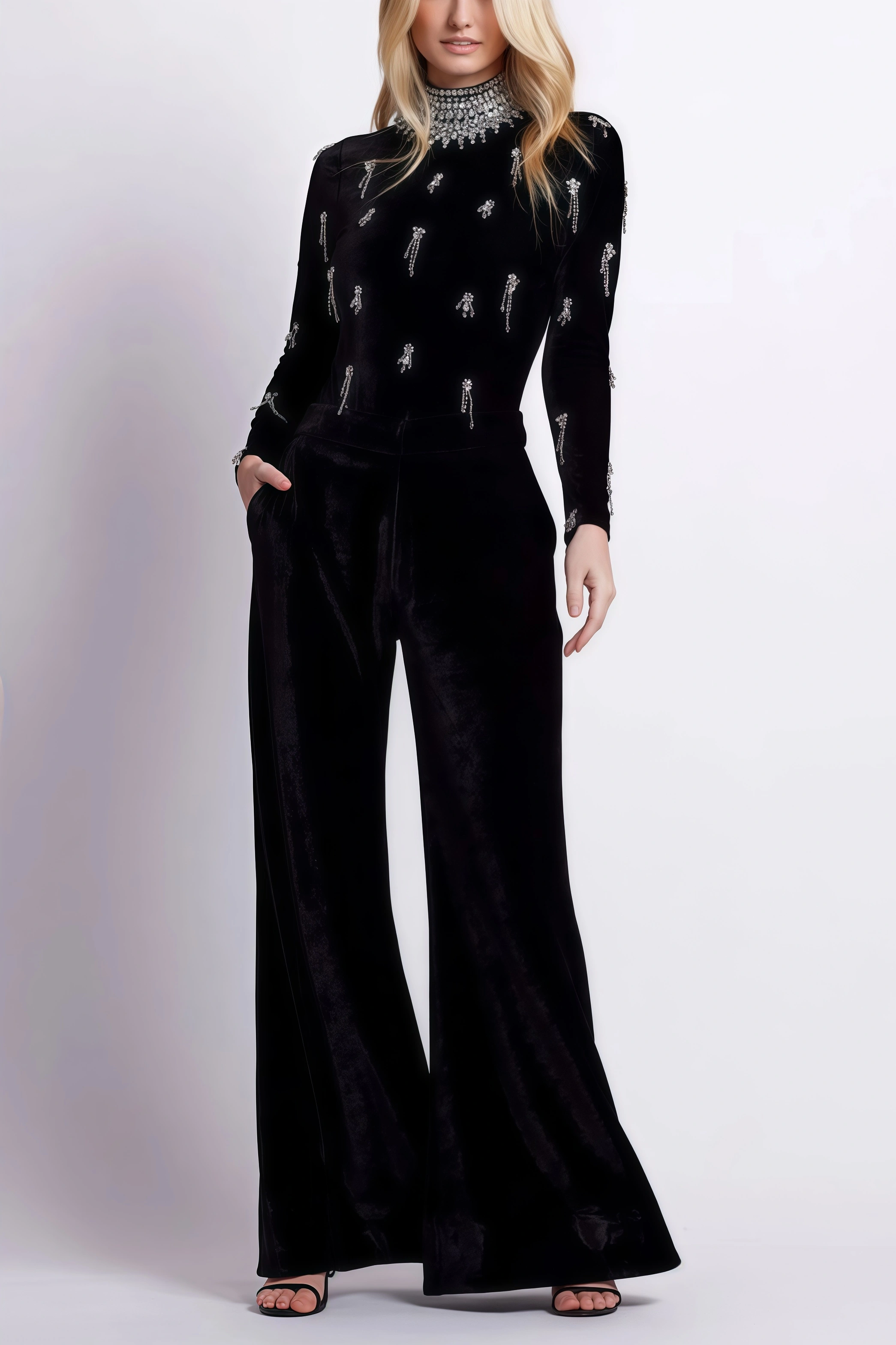 Xerca Rhinestone Embroidered Jumpsuit