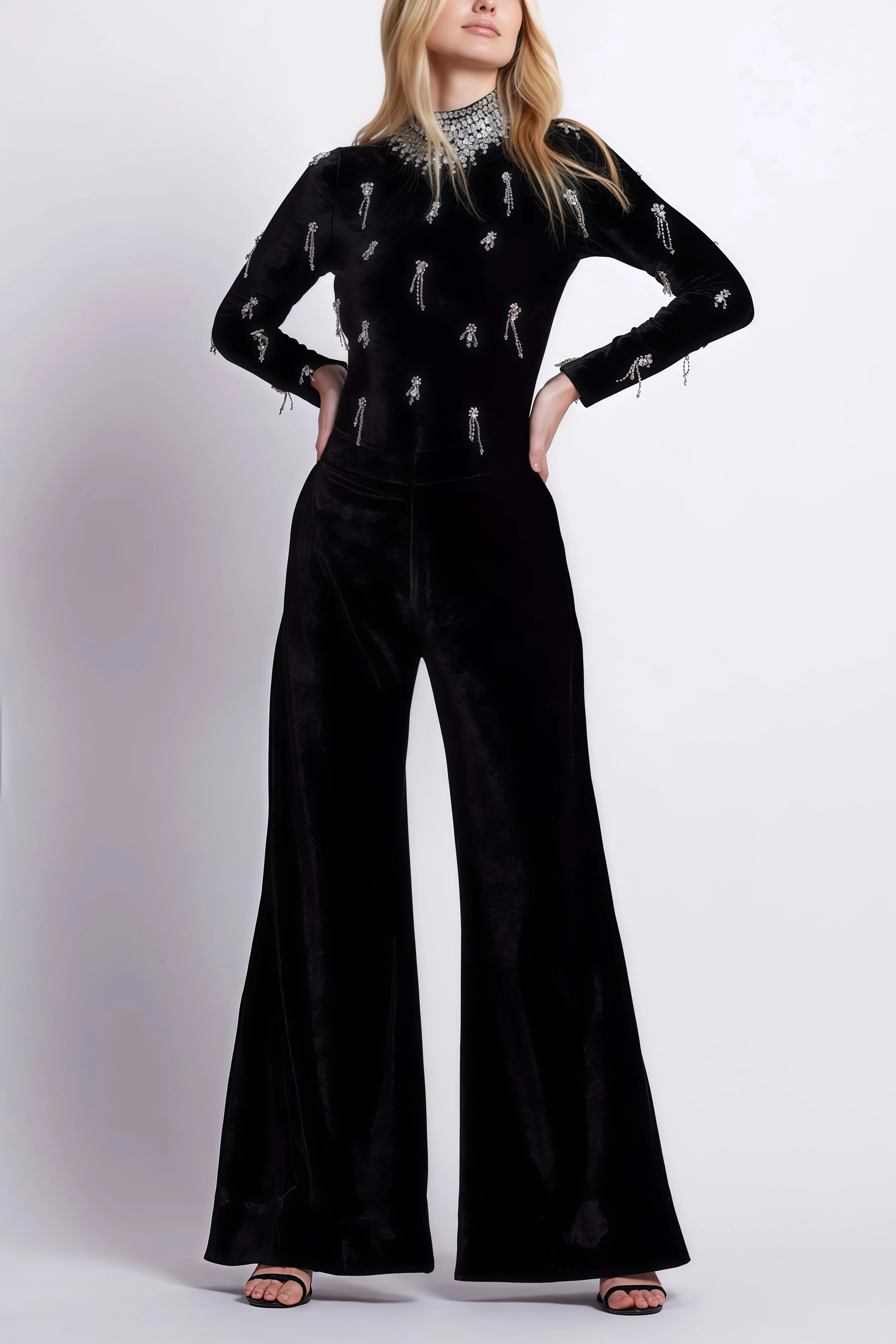 Xerca Rhinestone Embroidered Jumpsuit