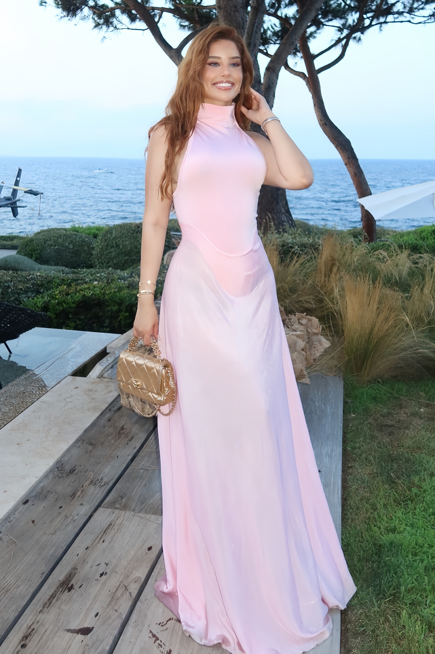 Saoirse Pink Satin A-Line Maxi Dress