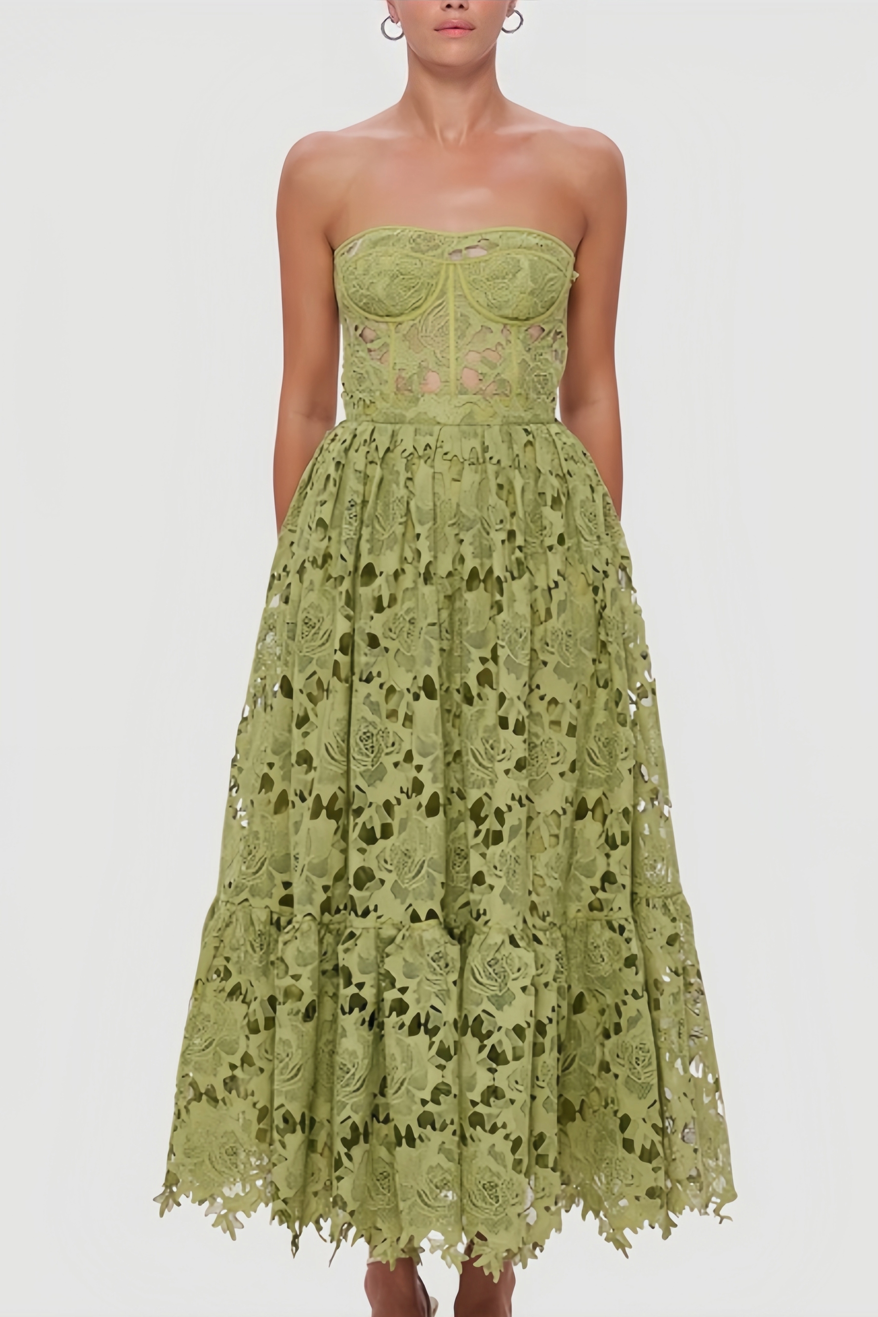 Nashira Green Embroidered Cutout Maxi Dress