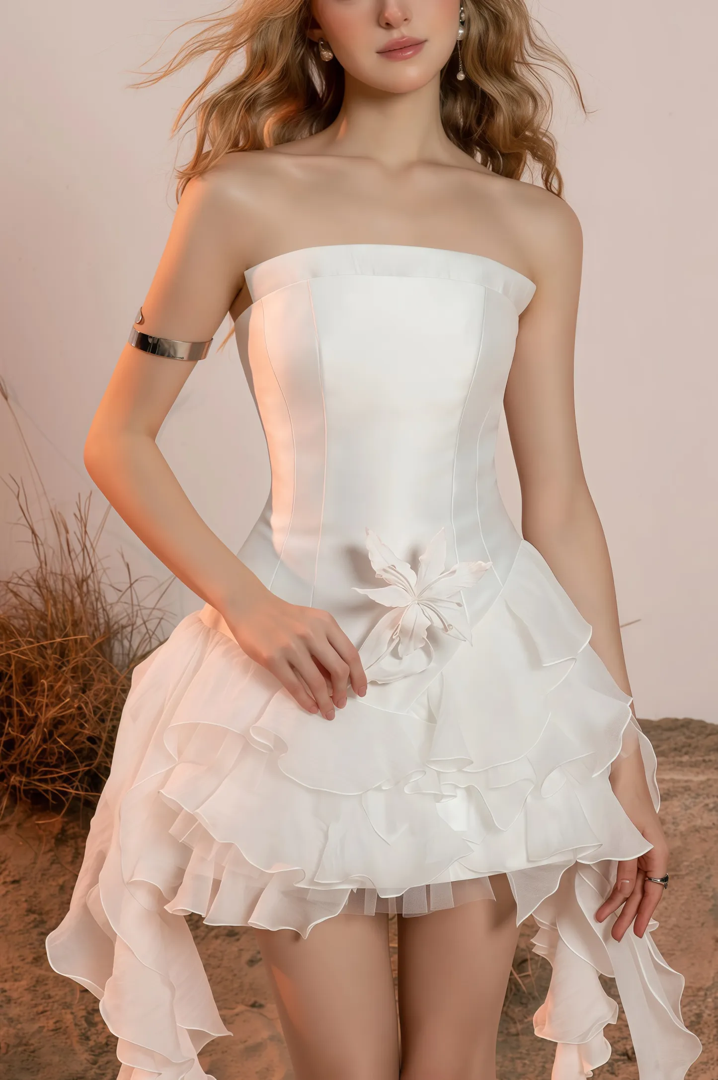 Blayw White Ruffle Flutter Mini Dress