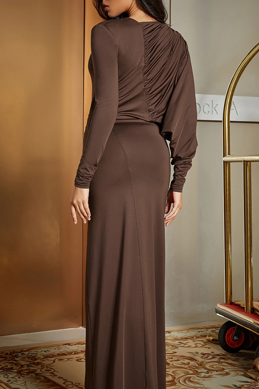 Soraya V-neck Brown Maxi Dress