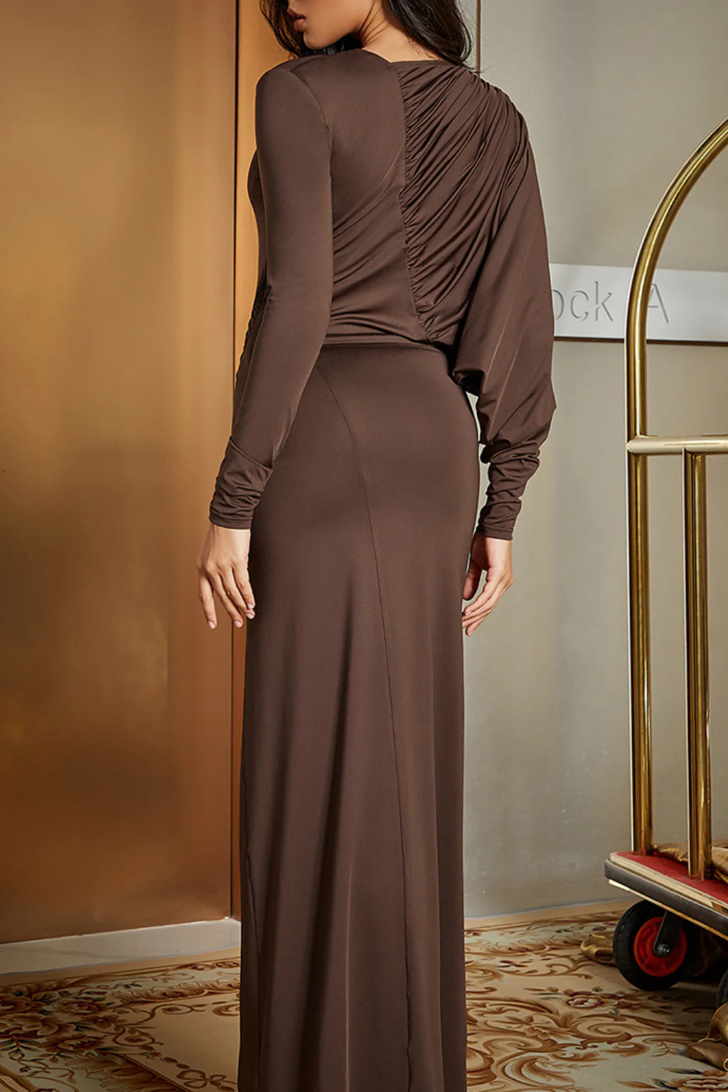 Soraya V-neck Brown Maxi Dress