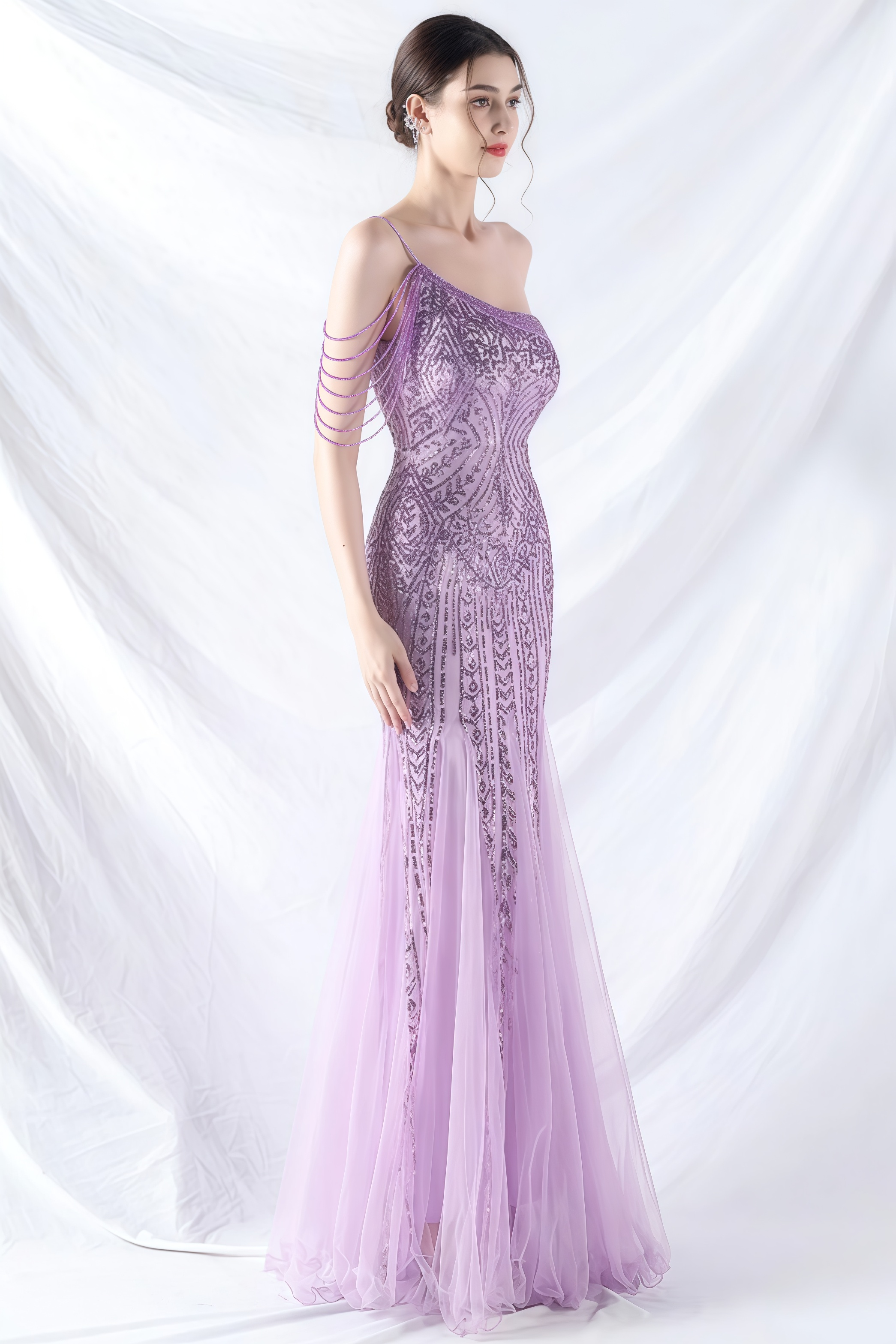 Iris One-Shoulder Sequin A-Line Maxi Dress