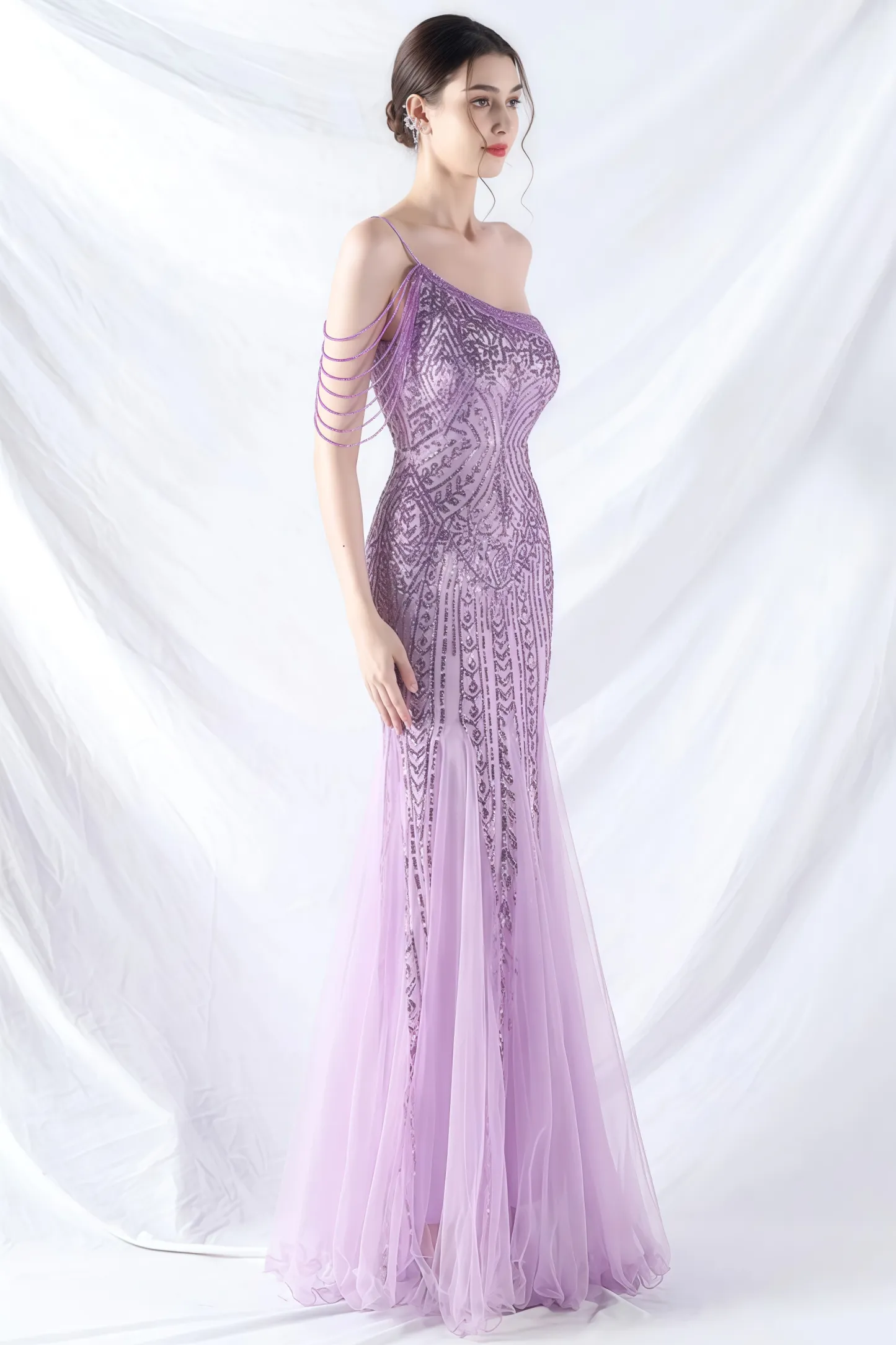 Iris One-Shoulder Sequin A-Line Maxi Dress