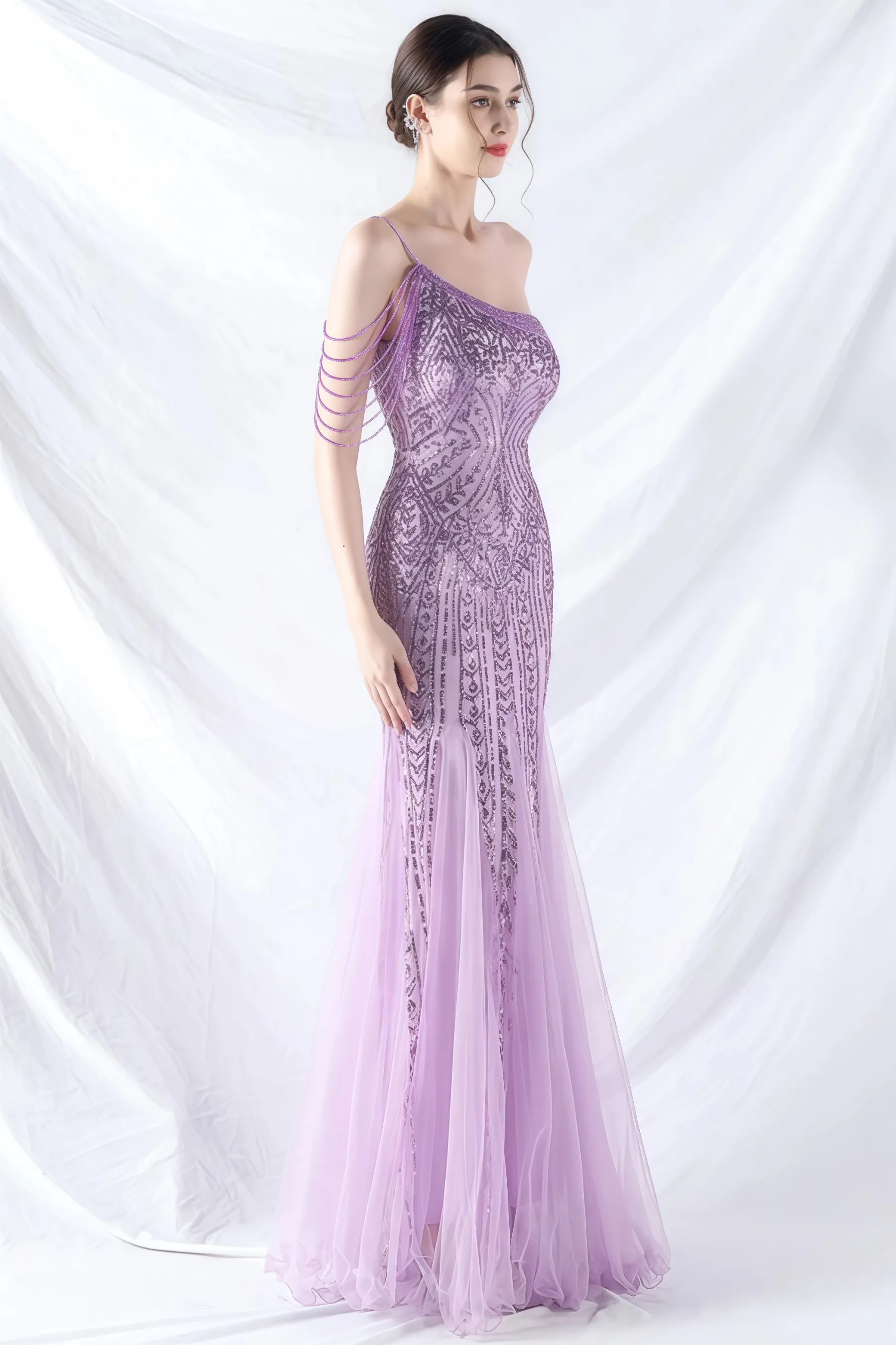 Iris One-Shoulder Sequin A-Line Maxi Dress