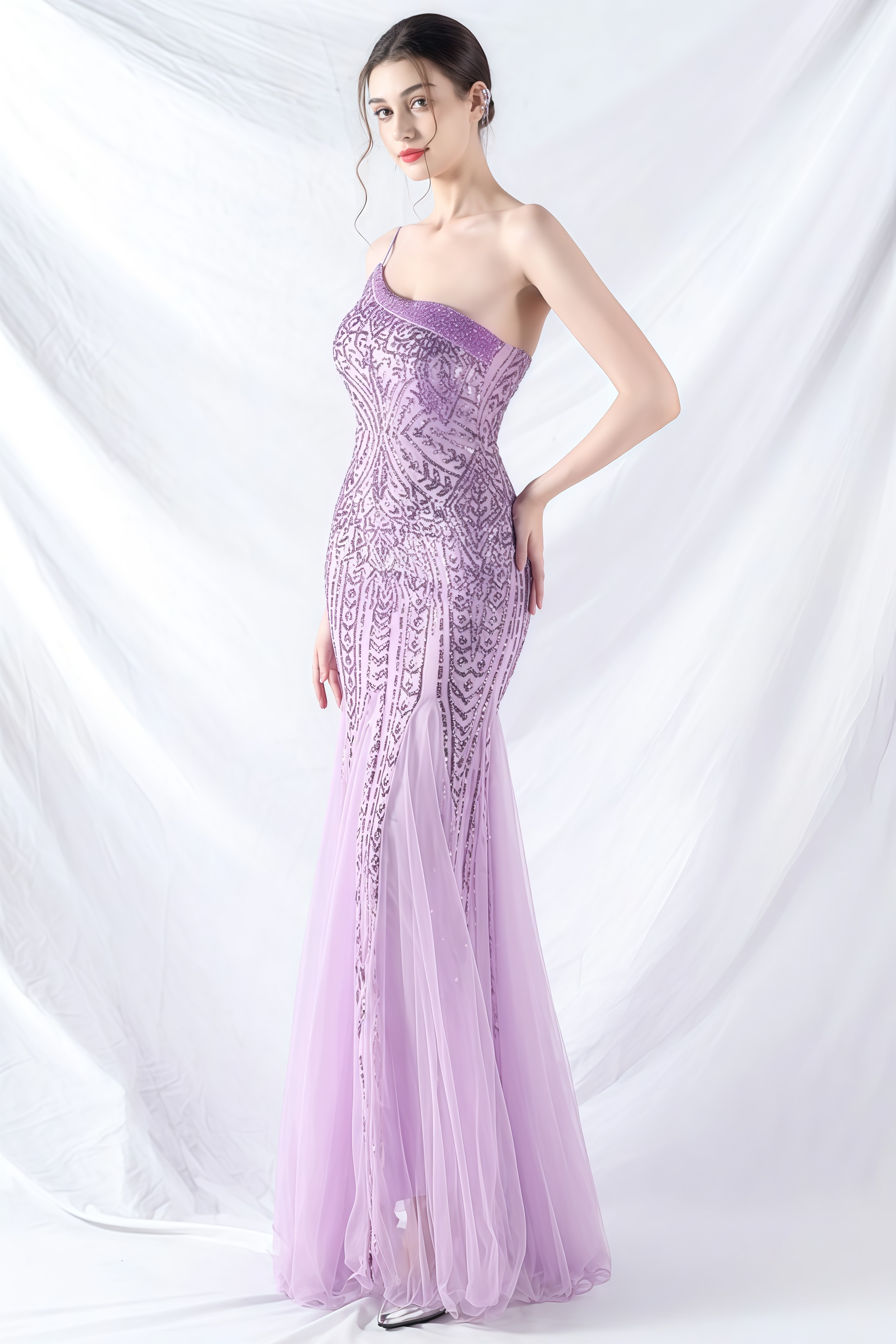 Iris One-Shoulder Sequin A-Line Maxi Dress