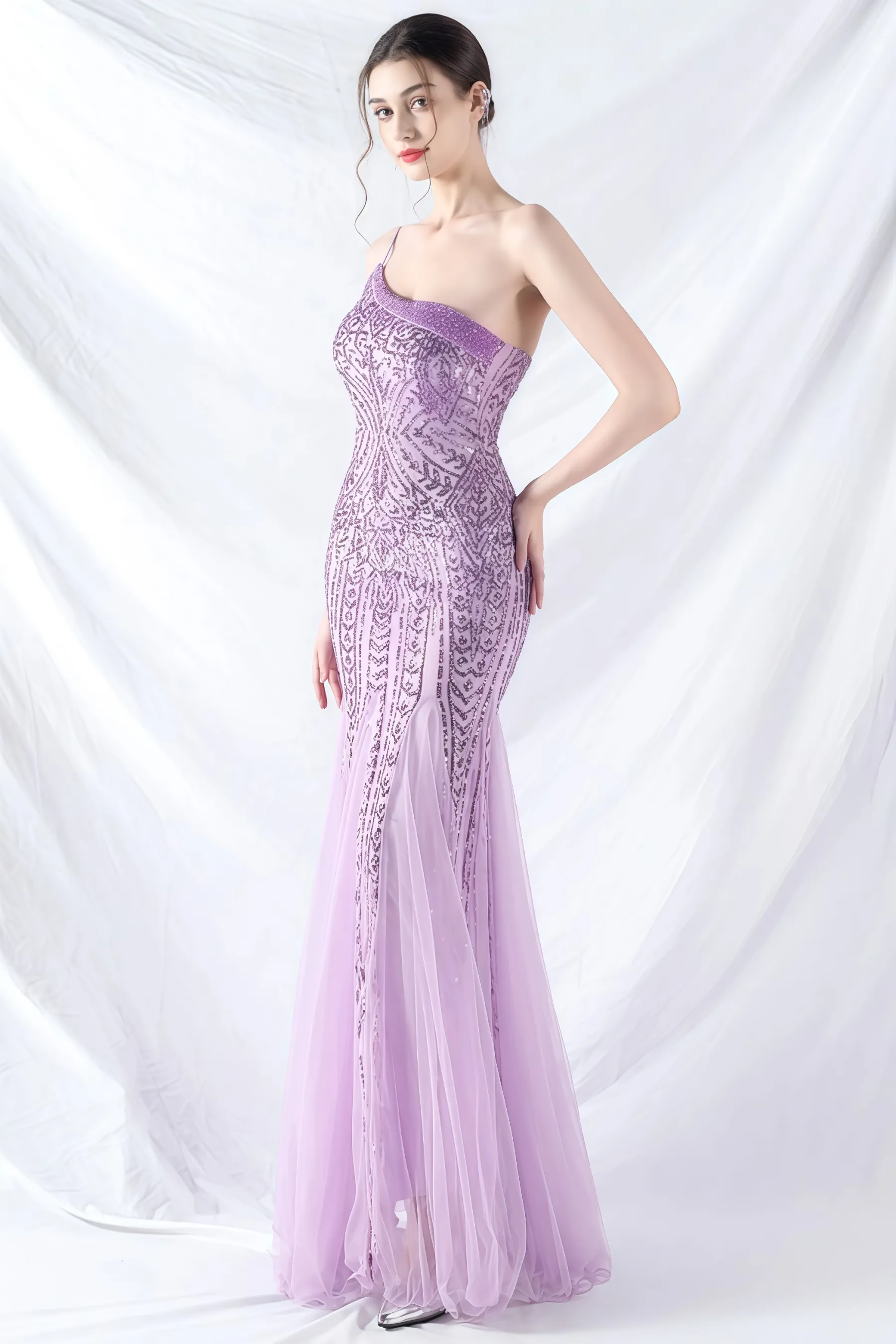 Iris One-Shoulder Sequin A-Line Maxi Dress