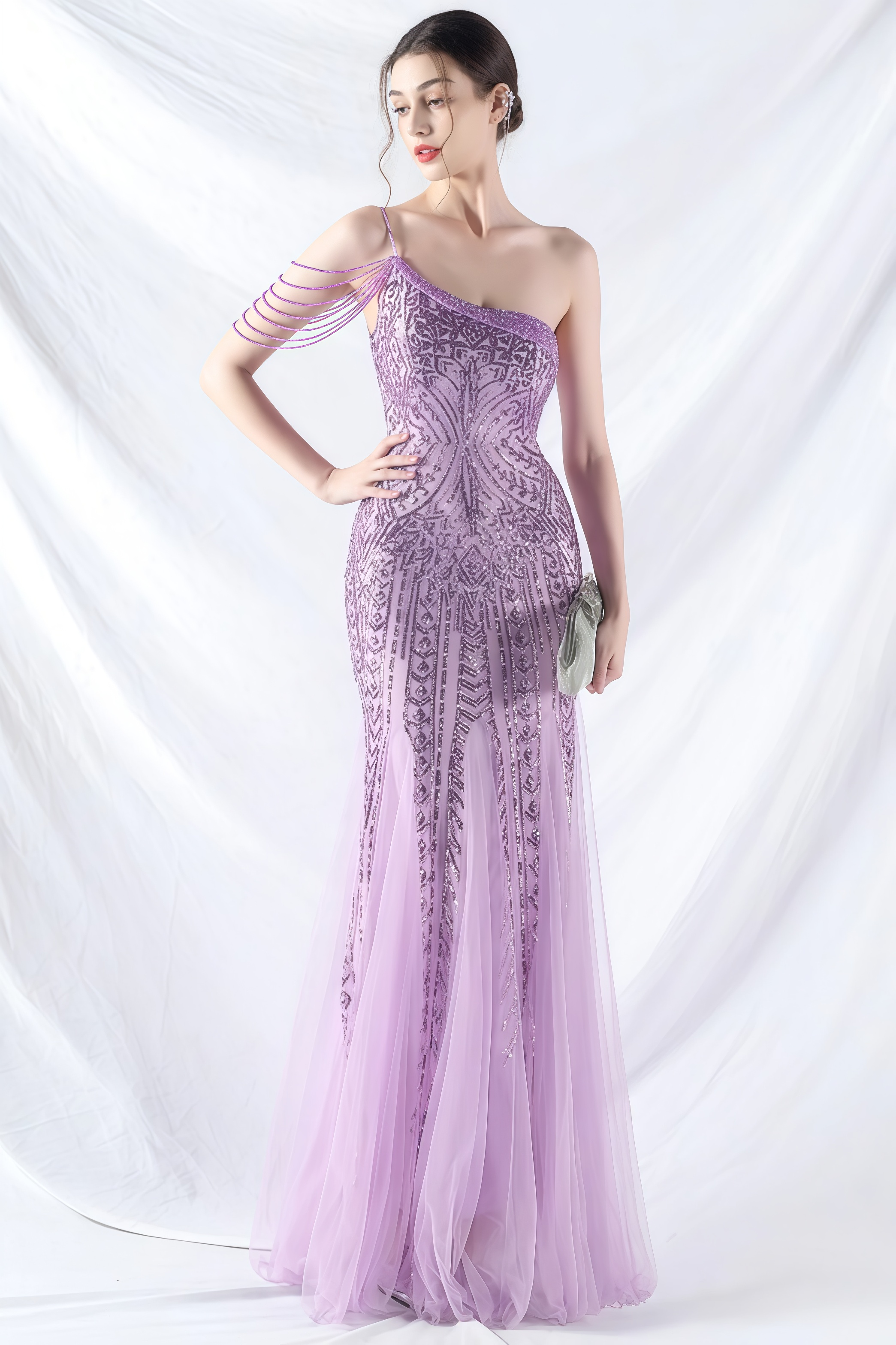 Iris One-Shoulder Sequin A-Line Maxi Dress
