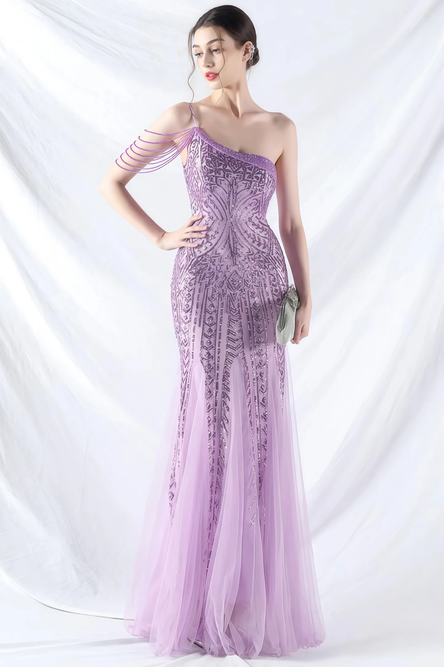 Iris One-Shoulder Sequin A-Line Maxi Dress