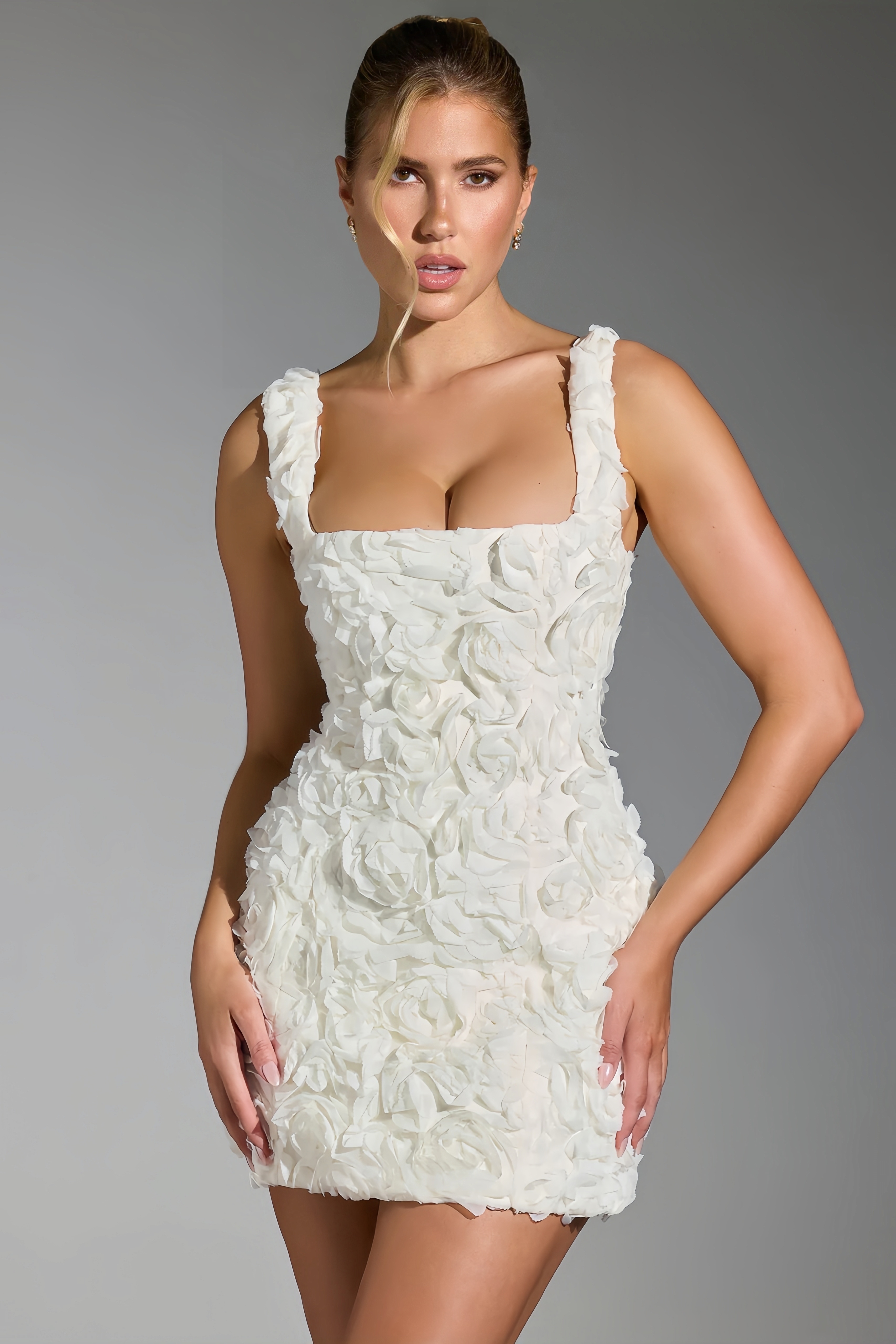 Eolia 3D Floral Halter Mini Dress-White