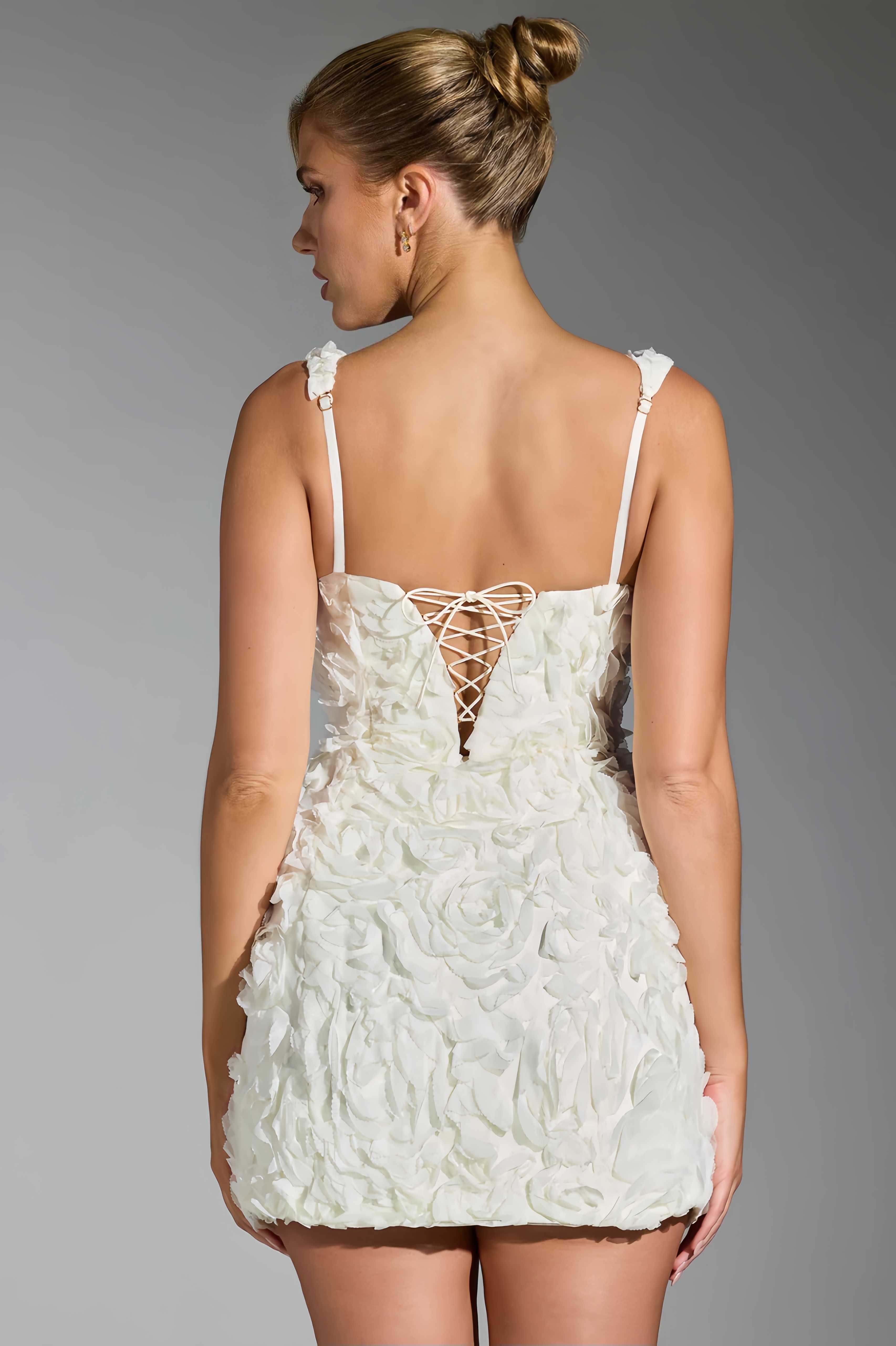 Eolia 3D Floral Halter Mini Dress-White