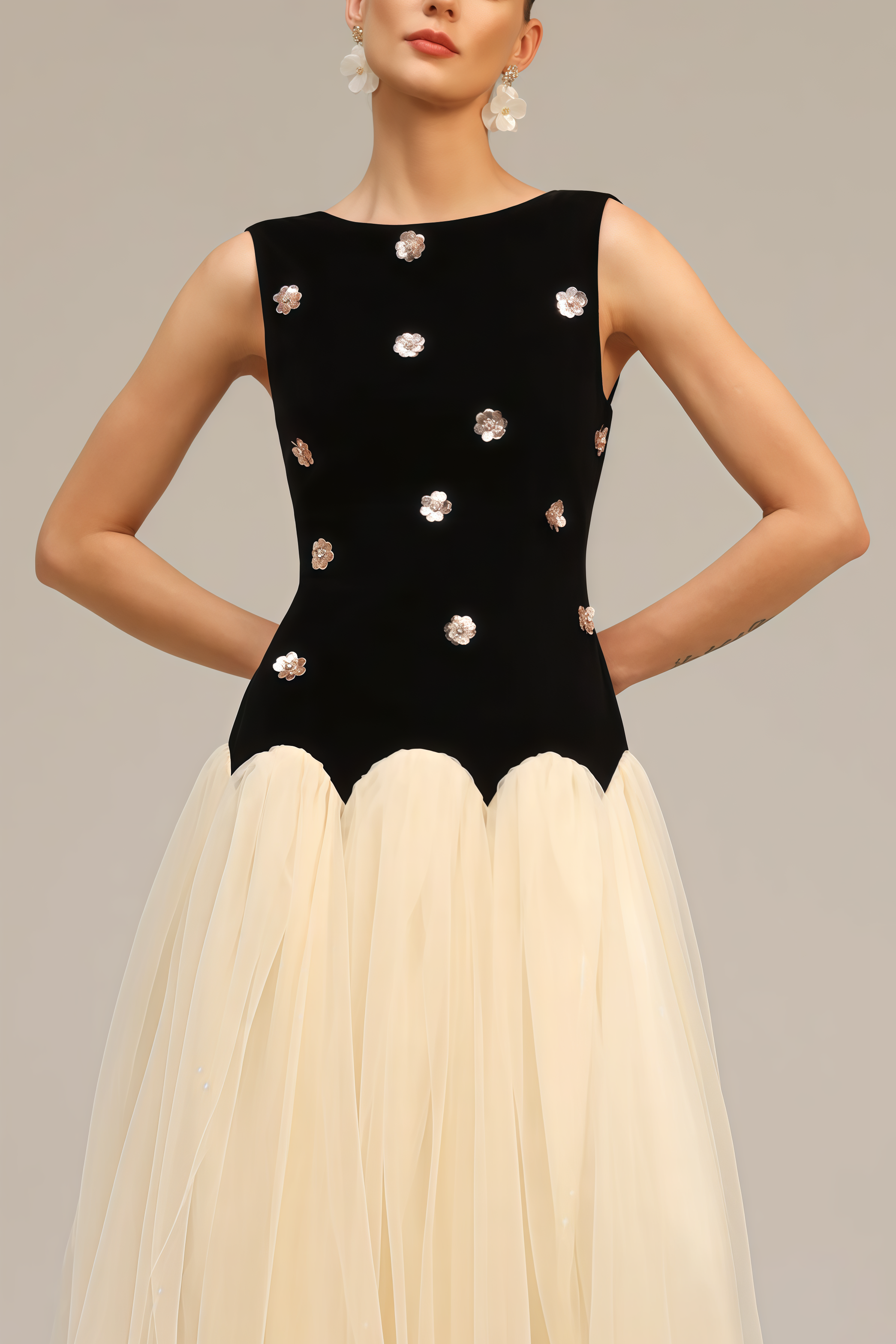 Halcylt Sleeveless Sequin Flowers Maxi Dress